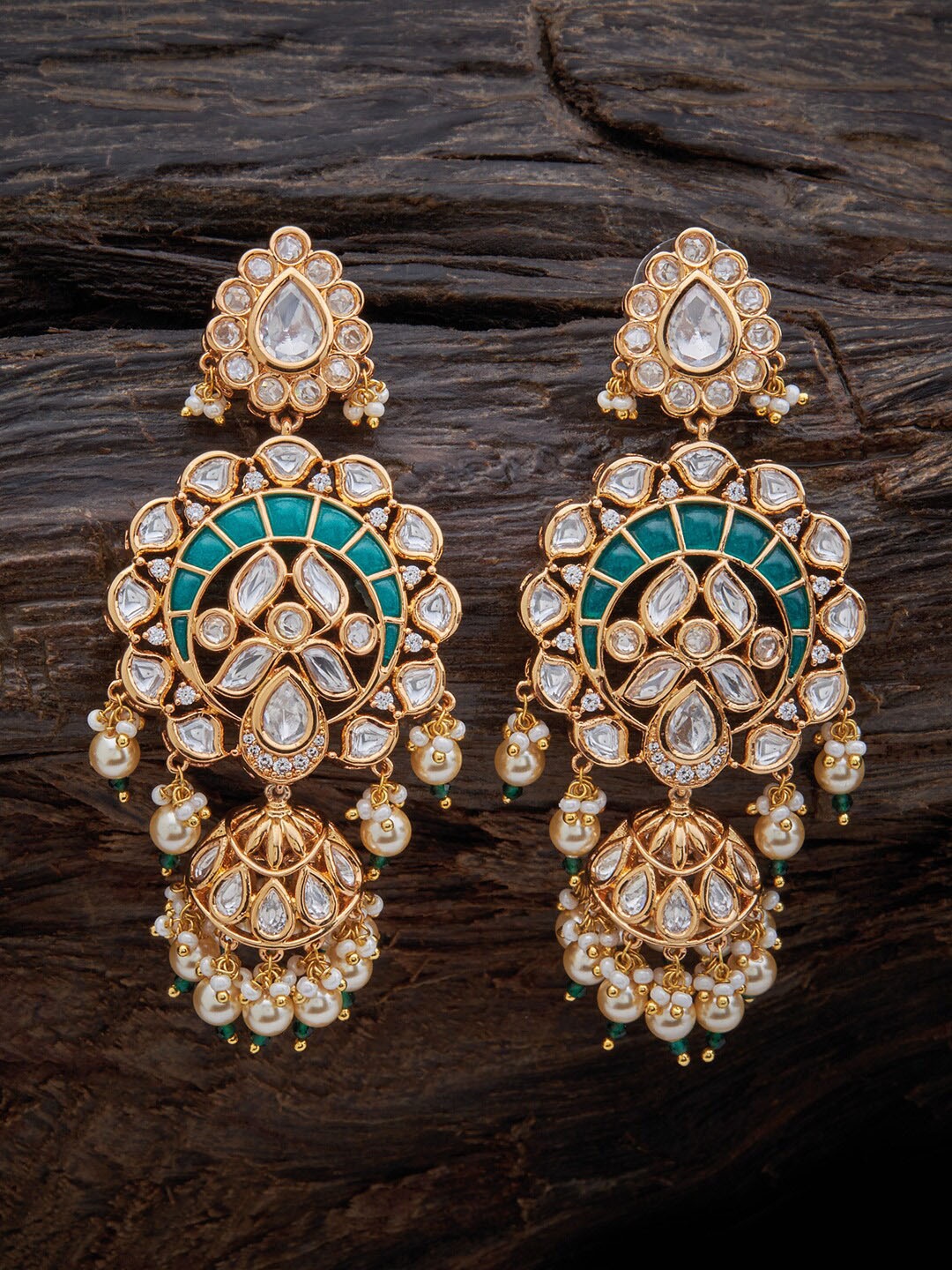 

Kushal's Fashion Jewellery Women Gold-Plated Dome Shaped Jhumkas Earrings, Green