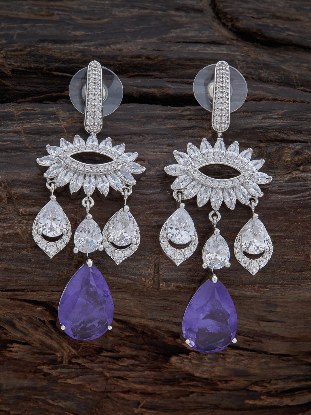 

Kushal's Fashion Jewellery Women Rhodium Plated Teardrop Shaped Drop Earrings, Lavender