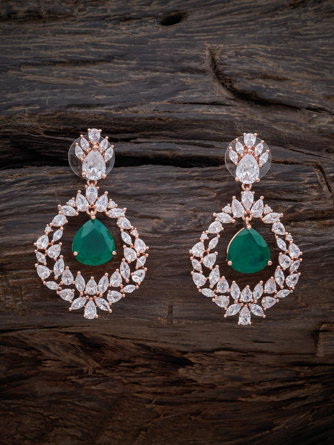 

Kushal's Fashion Jewellery Women Rose-Gold Plated Teardrop Shaped Drop Earrings, Green