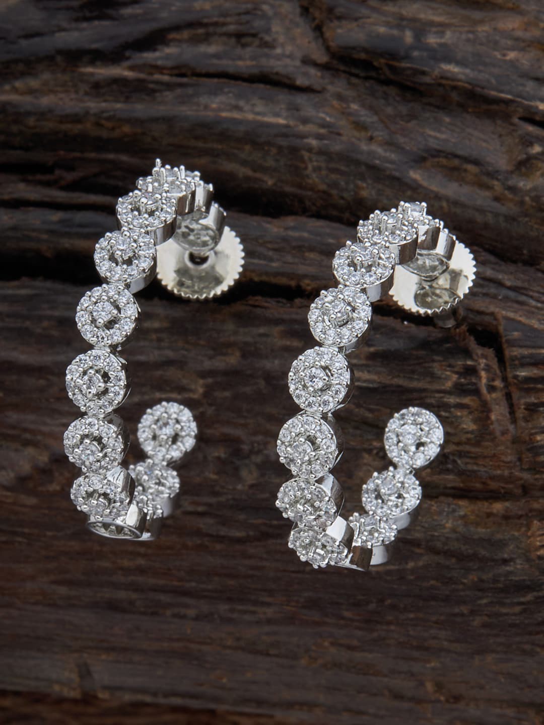

Kushal's Fashion Jewellery Women Rhodium Plated Circular Hoop Earrings, White
