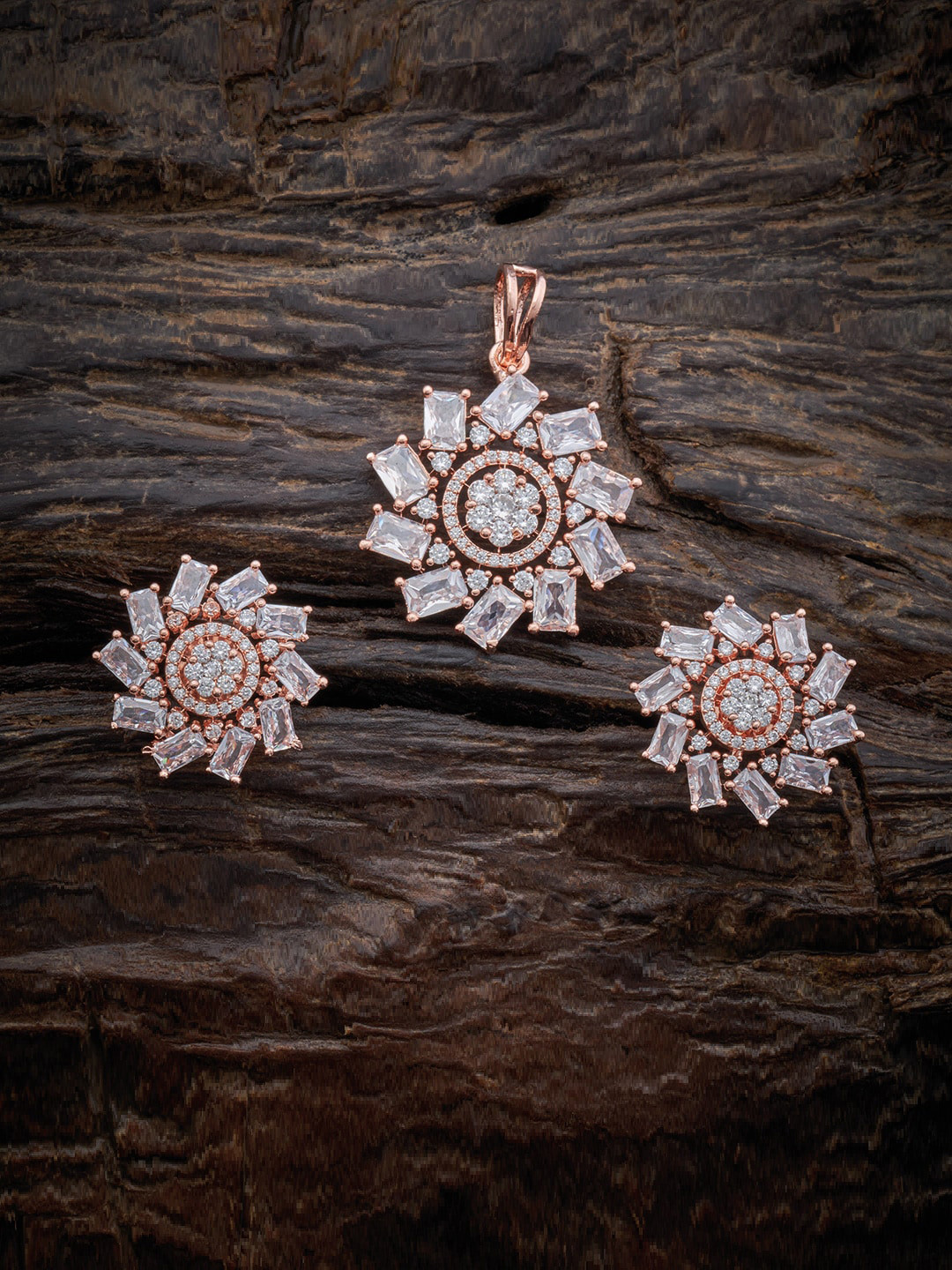 

Kushal's Fashion Jewellery Rose Gold Plated Cubic Zirconia Pendant & Earrings Set, White