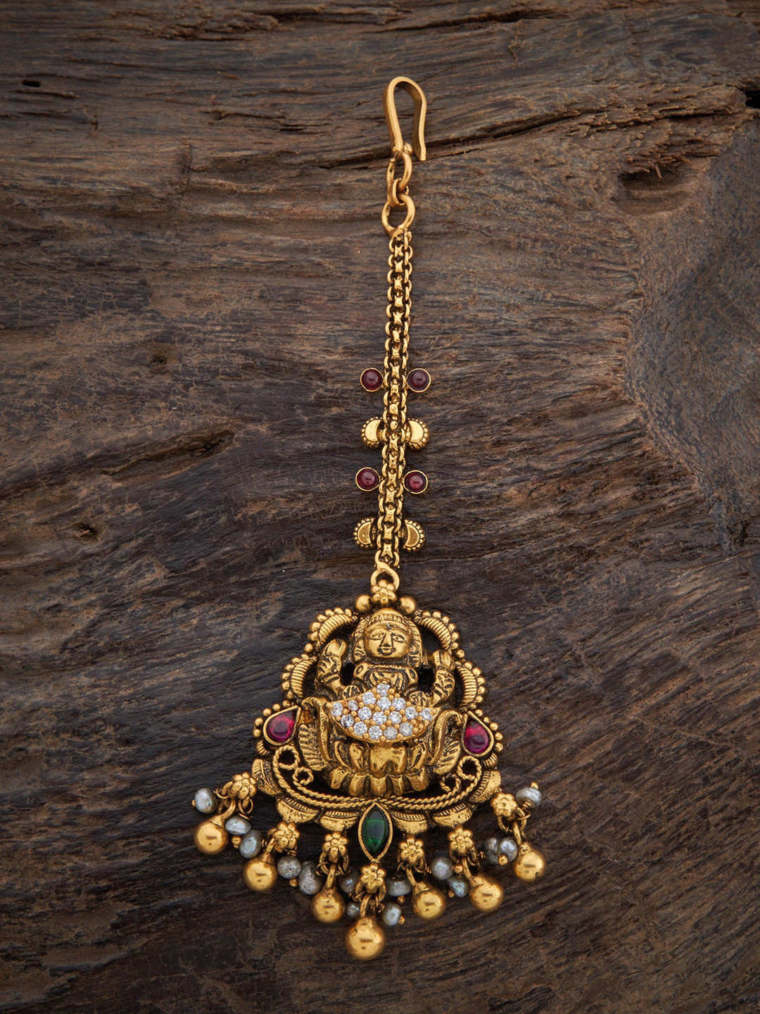 

Kushal's Fashion Jewellery 92.5 Pure Silver Stone-Stude & Beaded Maangtikka, Red