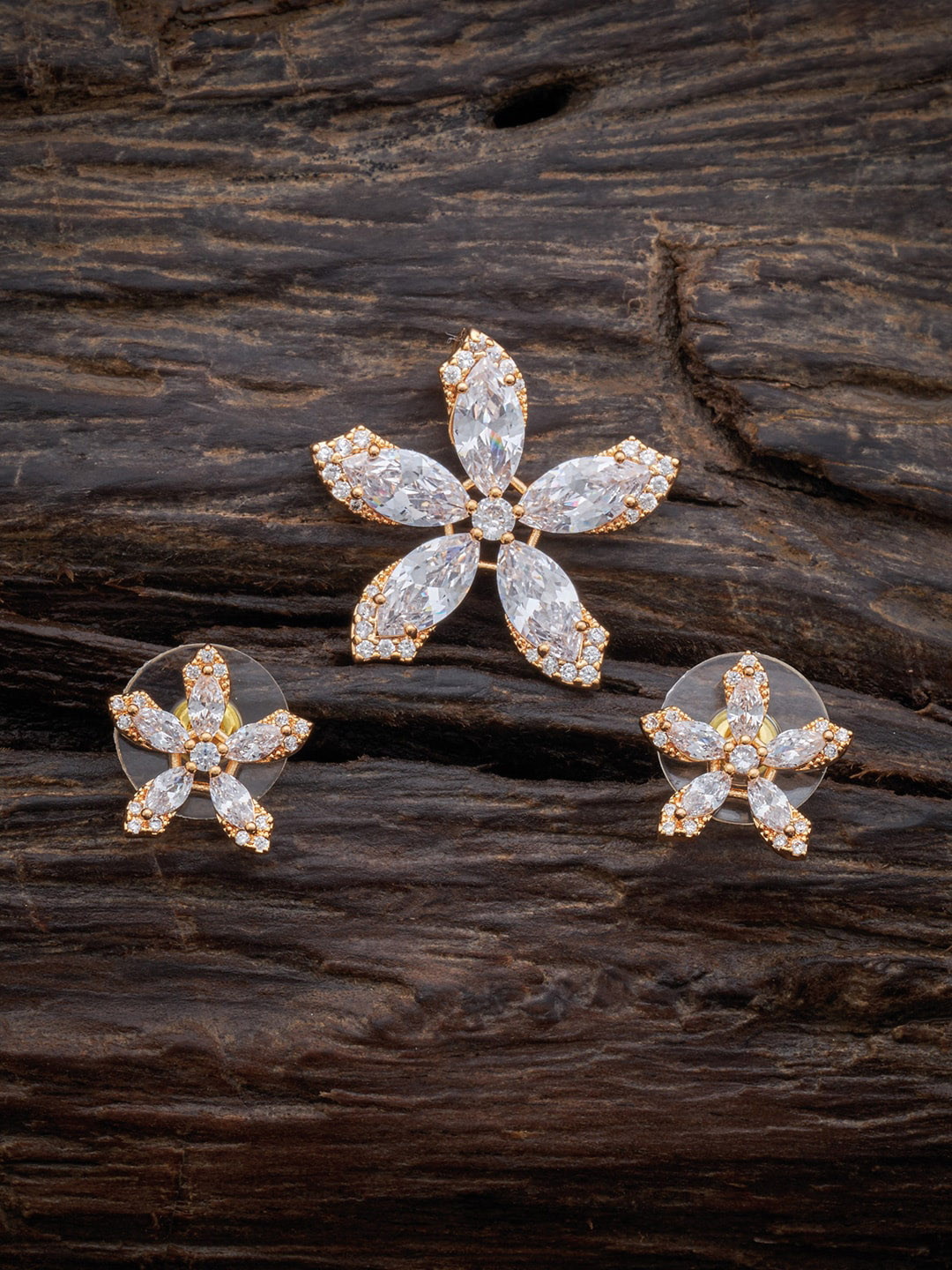 

Kushal's Fashion Jewellery Gold-Plated CZ-Studded Pendant With Earrings Set