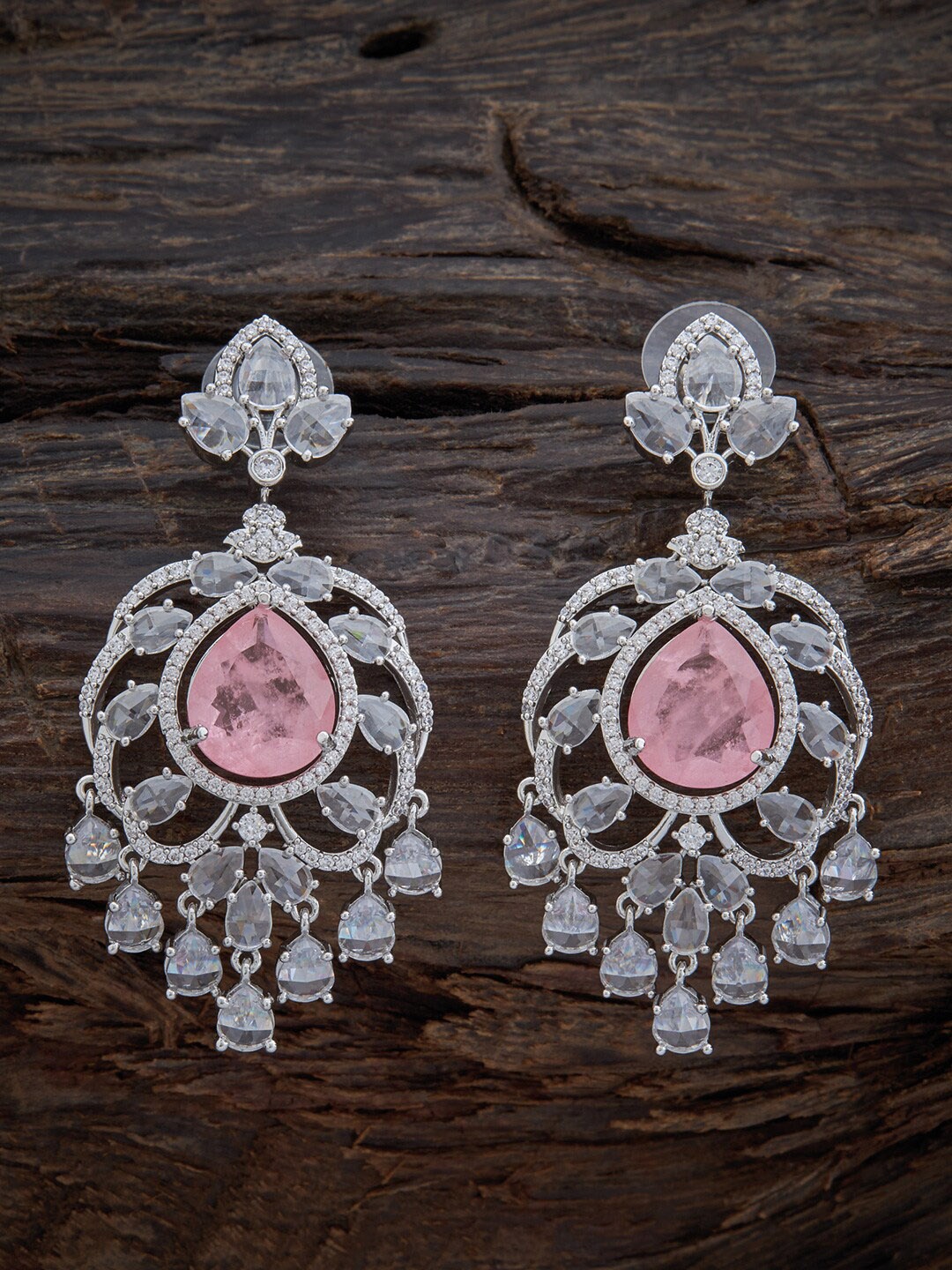 

Kushal's Fashion Jewellery Rhodium-Plated Teardrop Shaped Studs Earrings, Pink