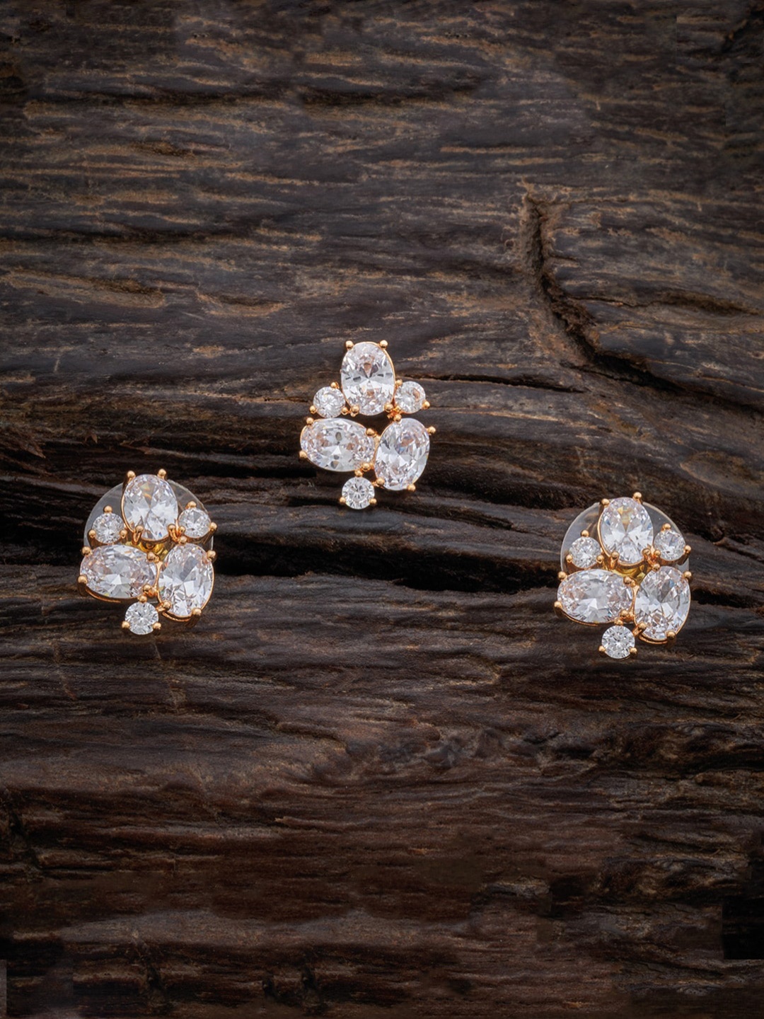 

Kushal's Fashion Jewellery Gold-Plated CZ-Studded Pendant With Earrings, White