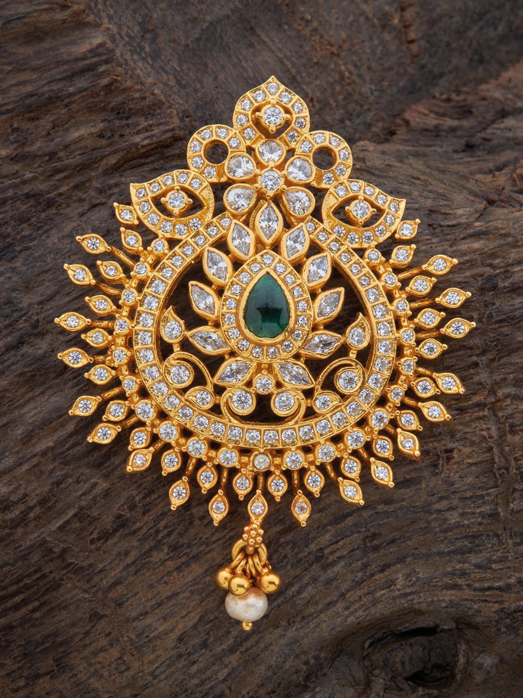 

Kushal's Fashion Jewellery 92.5 Pure Silver Gold-Plated Stone-Studded Pendant