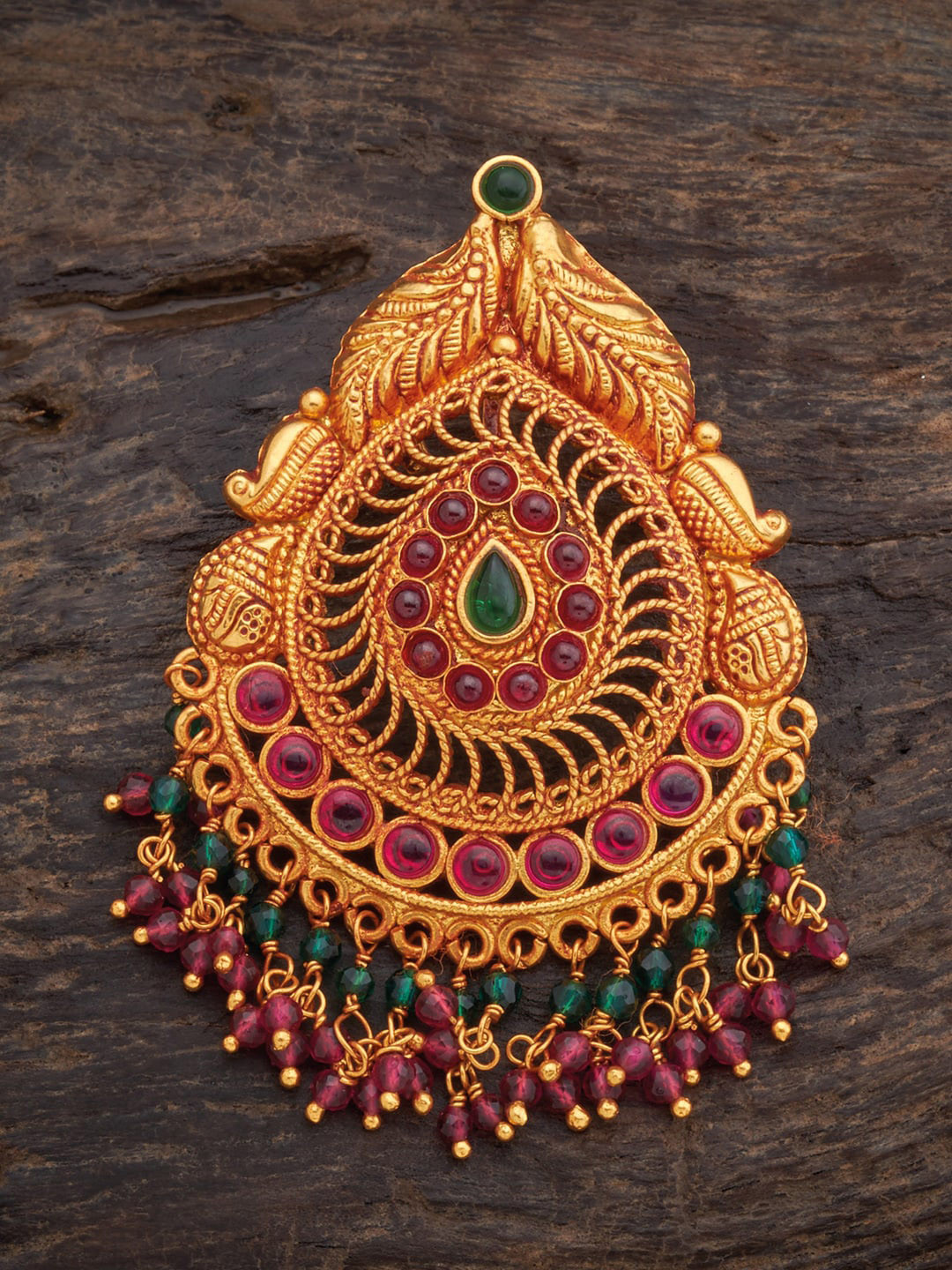 

Kushal's Fashion Jewellery Gold-Plated Stone Studded & Beaded Pendant