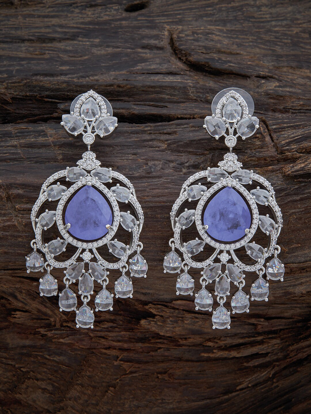 

Kushal's Fashion Jewellery Rhodium-Plated Cubic Zirconia Teardrop Shaped Drop Earrings, Lavender