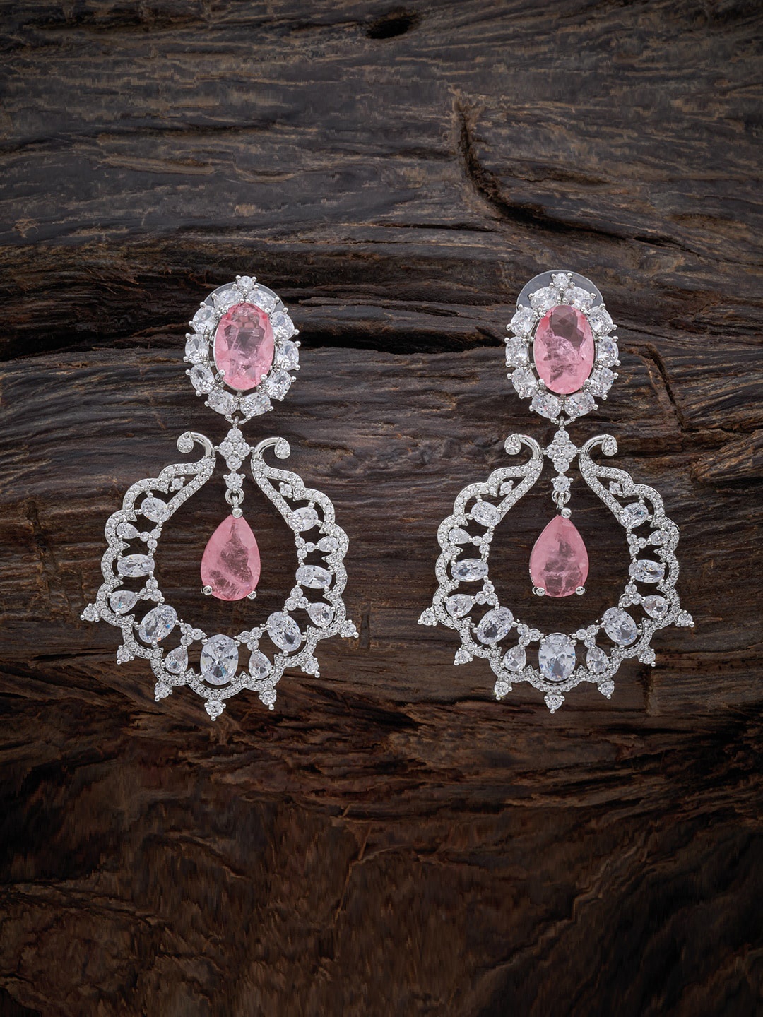 

Kushal's Fashion Jewellery Rhodium-Plated Cubic Zirconia Floral Drop Earrings, Pink