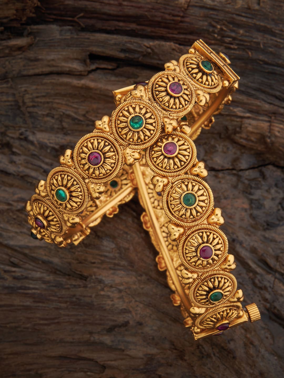 

Kushal's Fashion Jewellery Set Of 2 Gold-Plated Stone-Studded Bangle