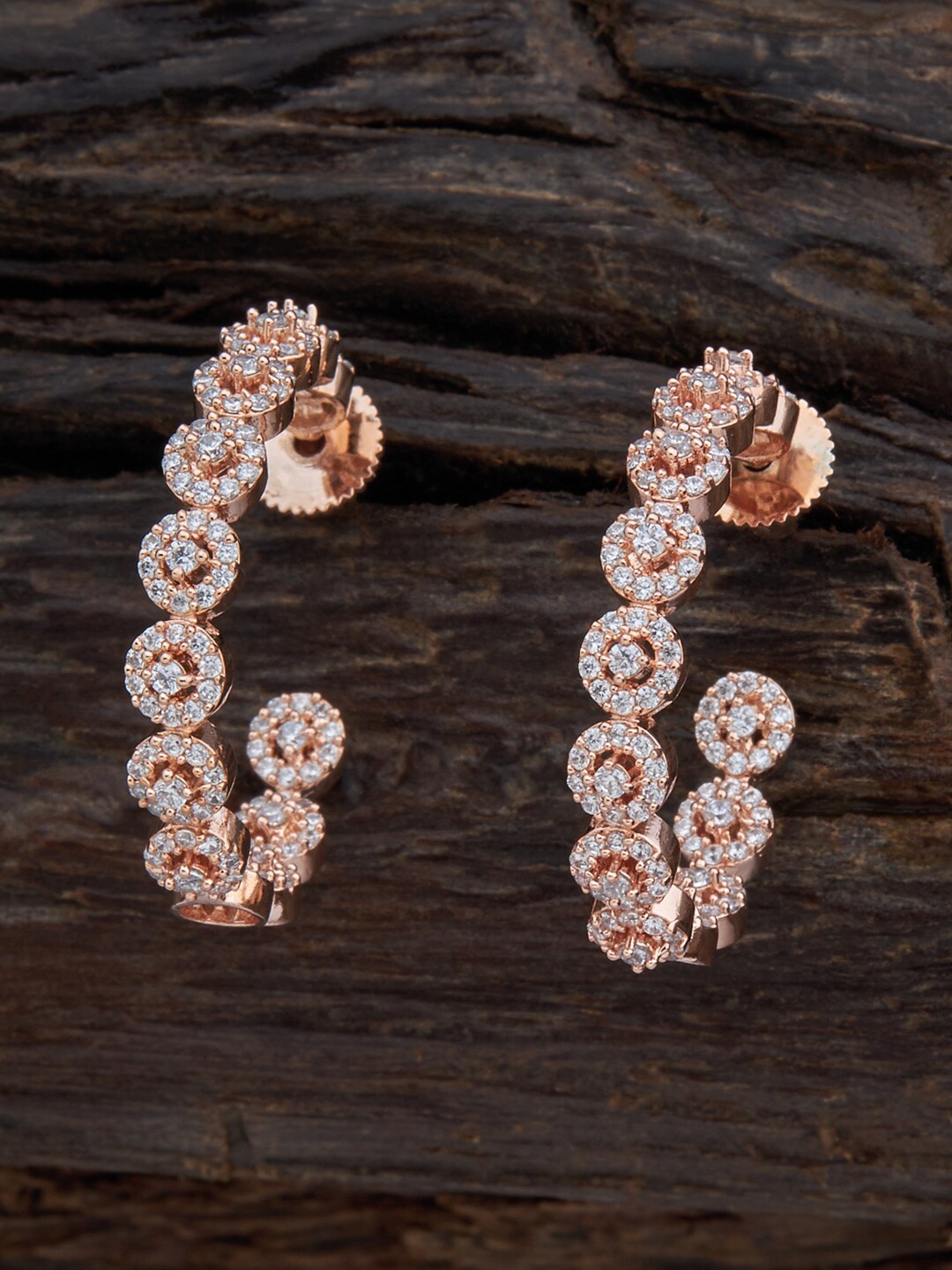 

Kushal's Fashion Jewellery Rose Gold-Plated Cubic Zirconia Circular Half Hoop Earrings, White