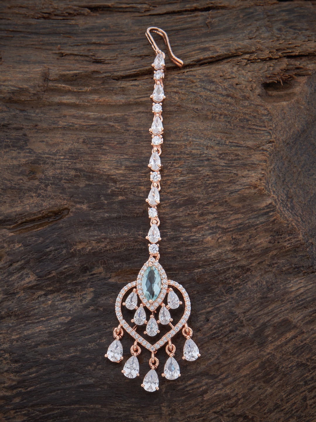 

Kushal's Fashion Jewellery Rose Gold-Plated CZ-Studded Maangtikka, Sea green