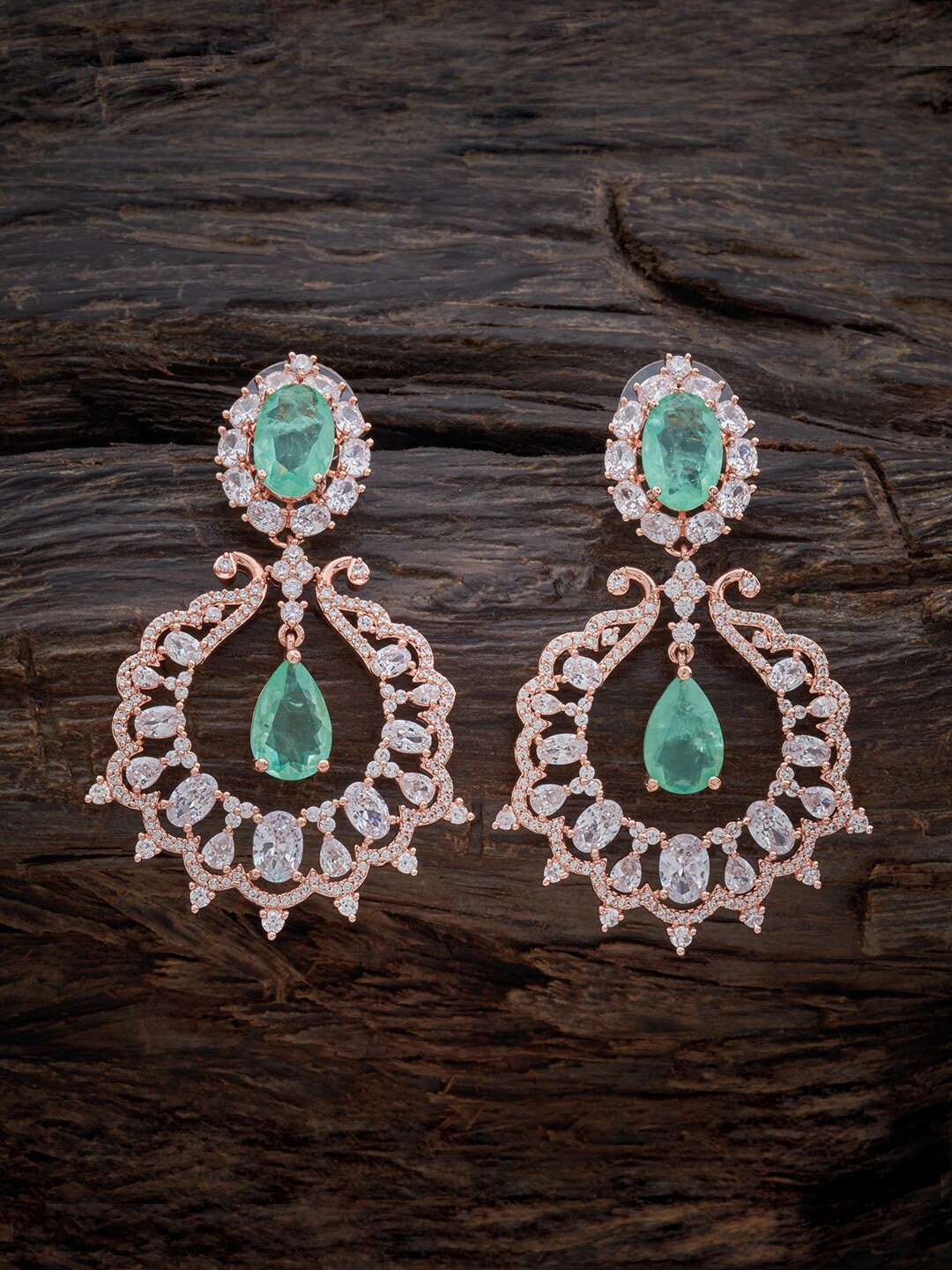 

Kushal's Fashion Jewellery Rose Gold-Plated Cubic Zirconia Floral Drop Earrings, Sea green