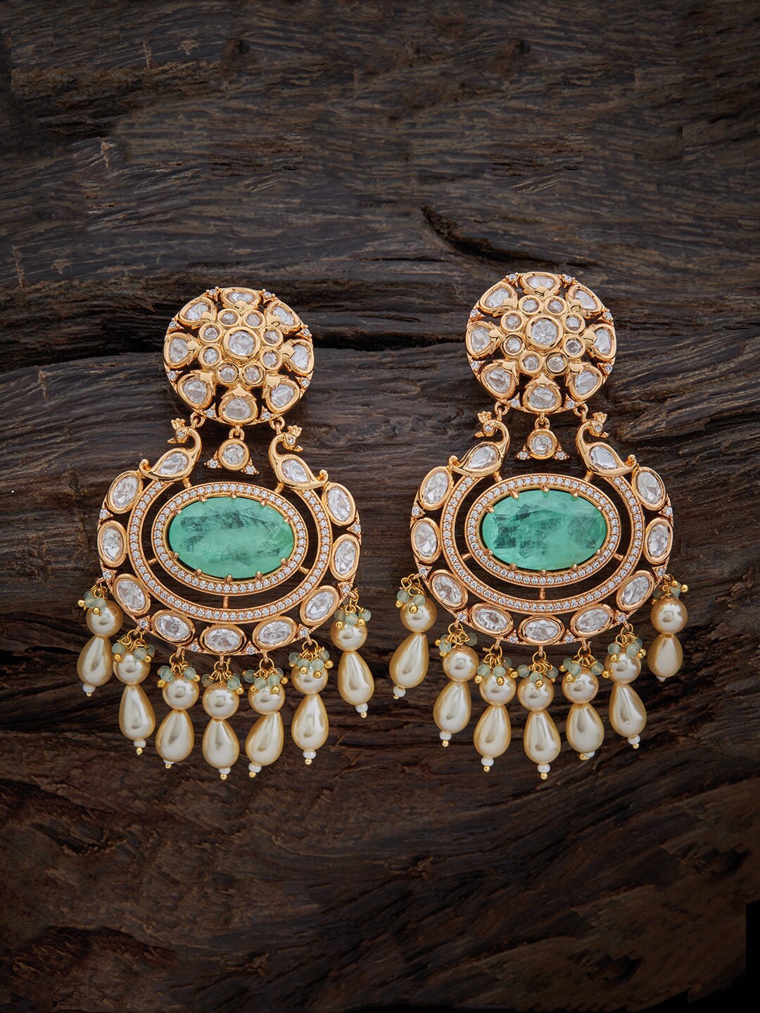 

Kushal's Fashion Jewellery Gold-Plated Kundan Contemporary Drop Earrings, Sea green