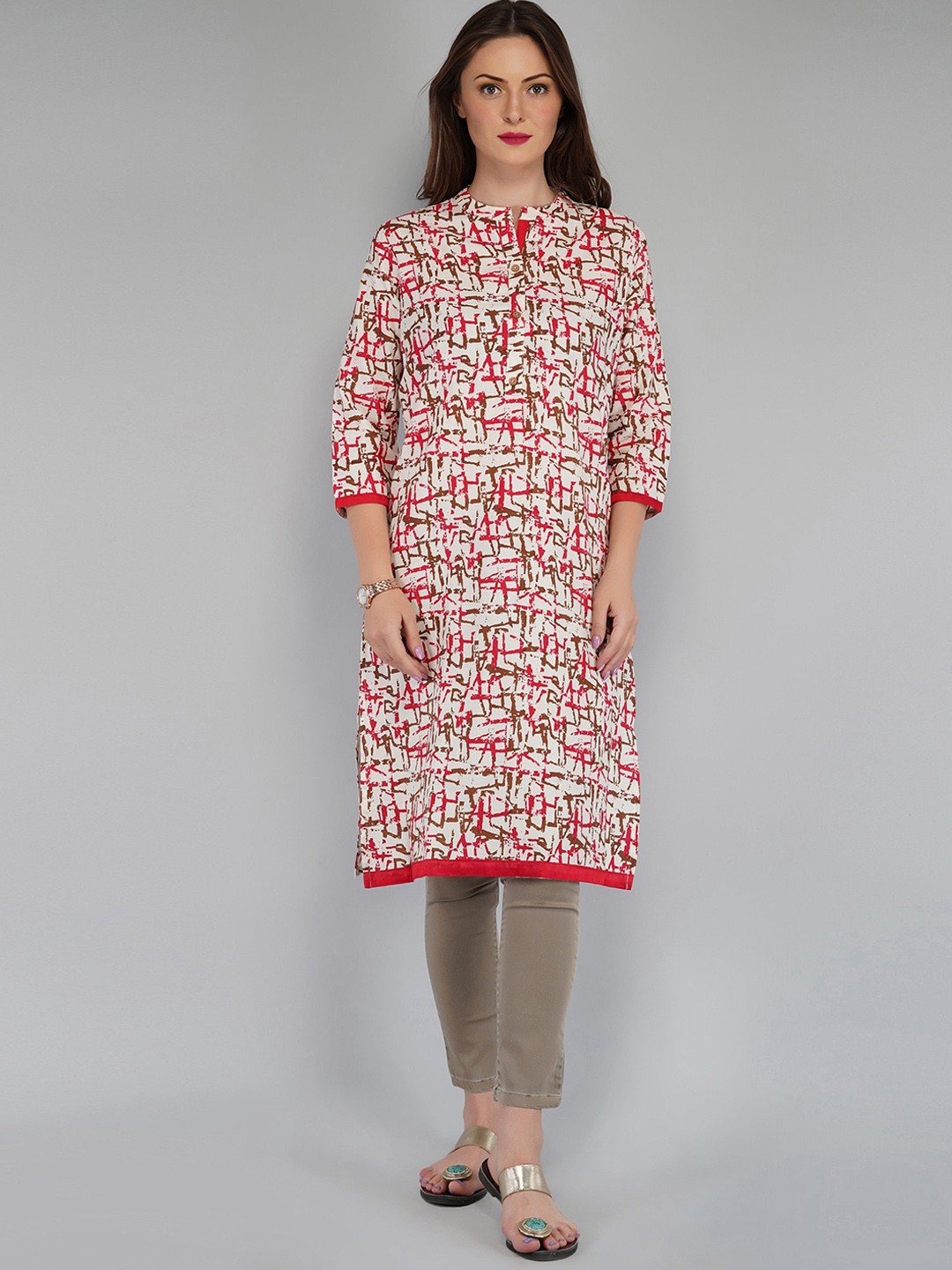 

METRO-FASHION Printed Quirky Kurta, Beige