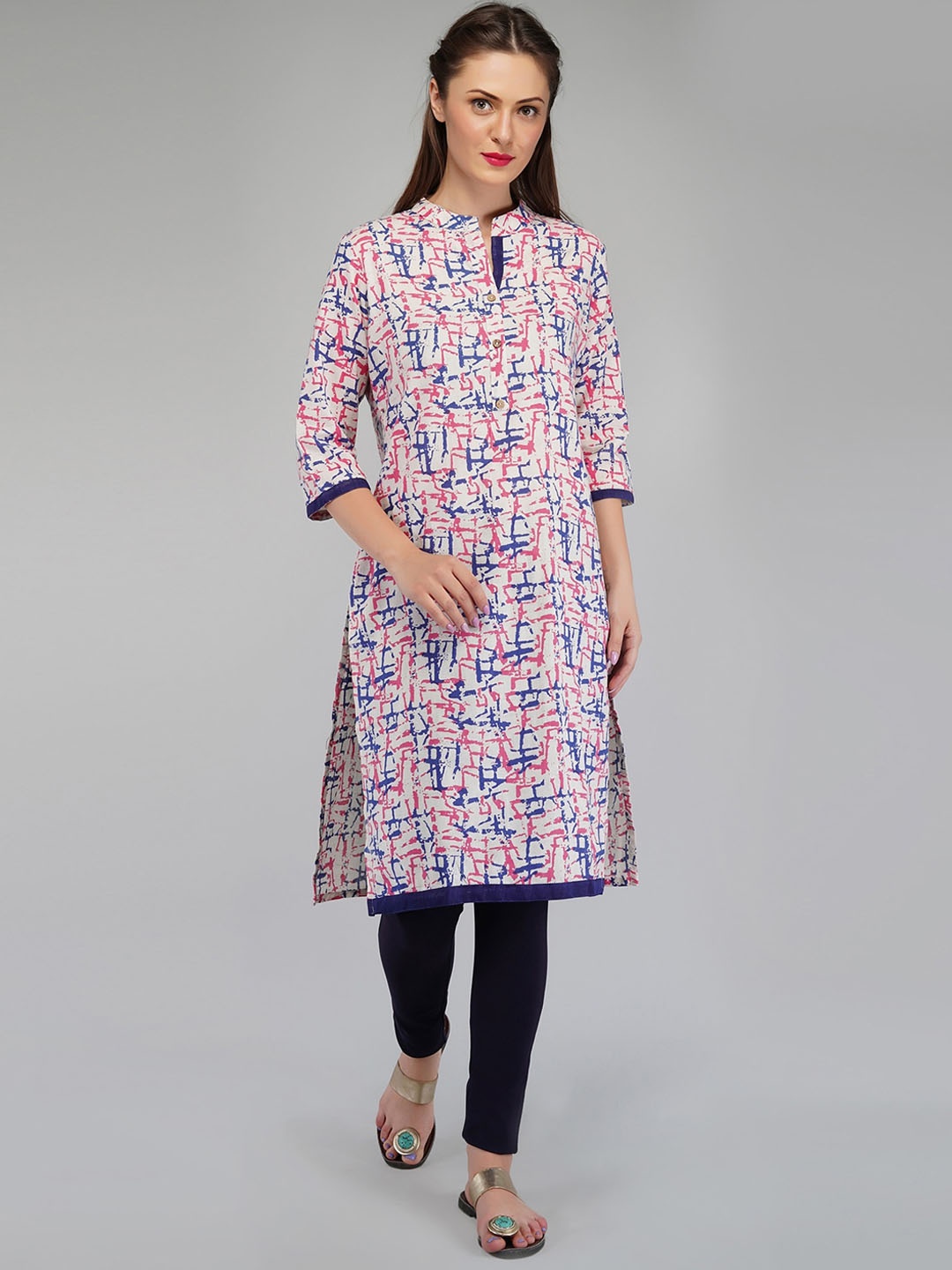 

METRO-FASHION Printed Quirky Kurta, Beige