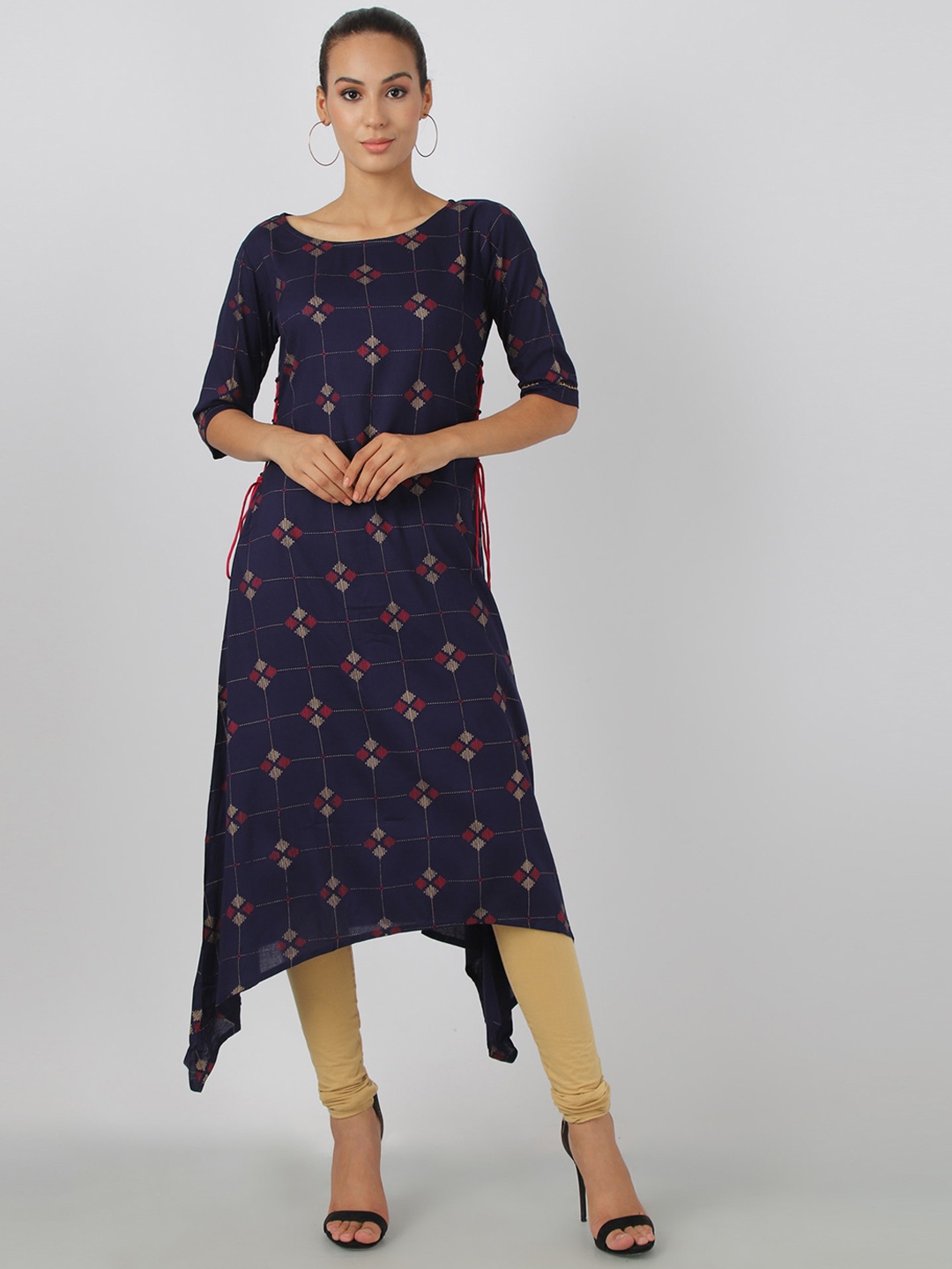 

METRO-FASHION Geometric Printed Flared Sleeves Indigo Kurta, Blue