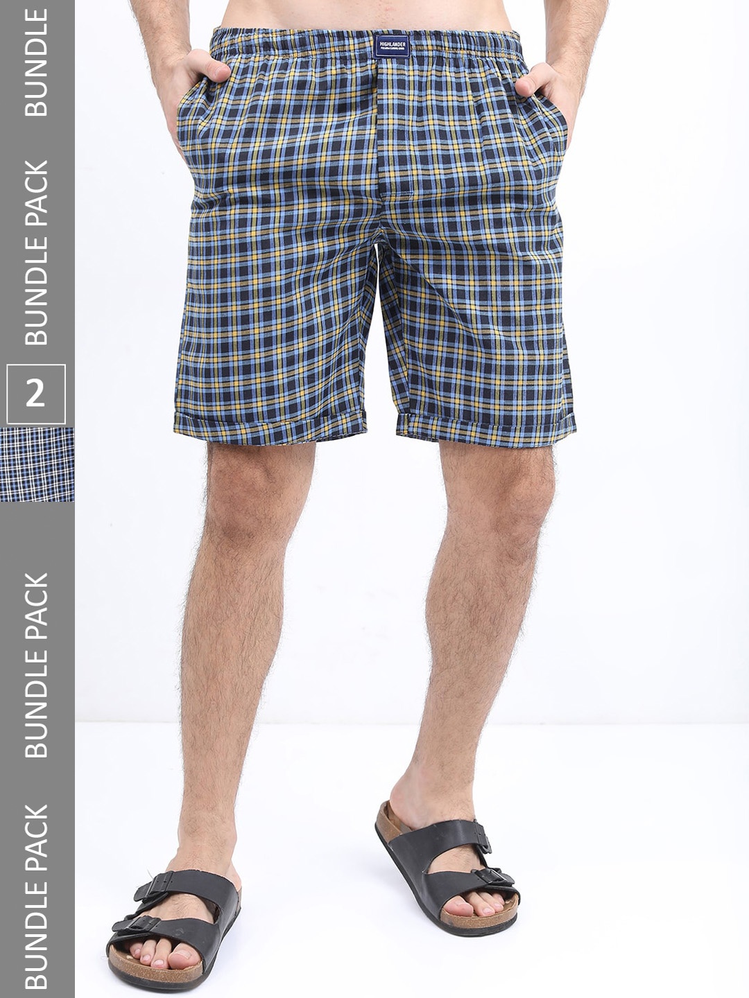 

HIGHLANDER Men Pack of 2 Checked Lounge Shorts, Navy blue