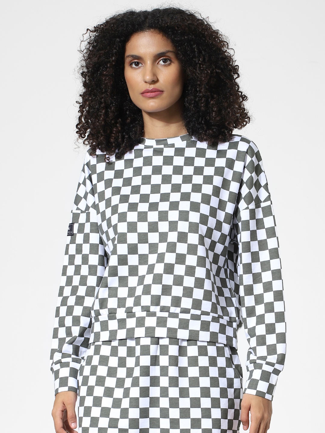 

ONLY Women Checked Cotton Sweatshirt, White