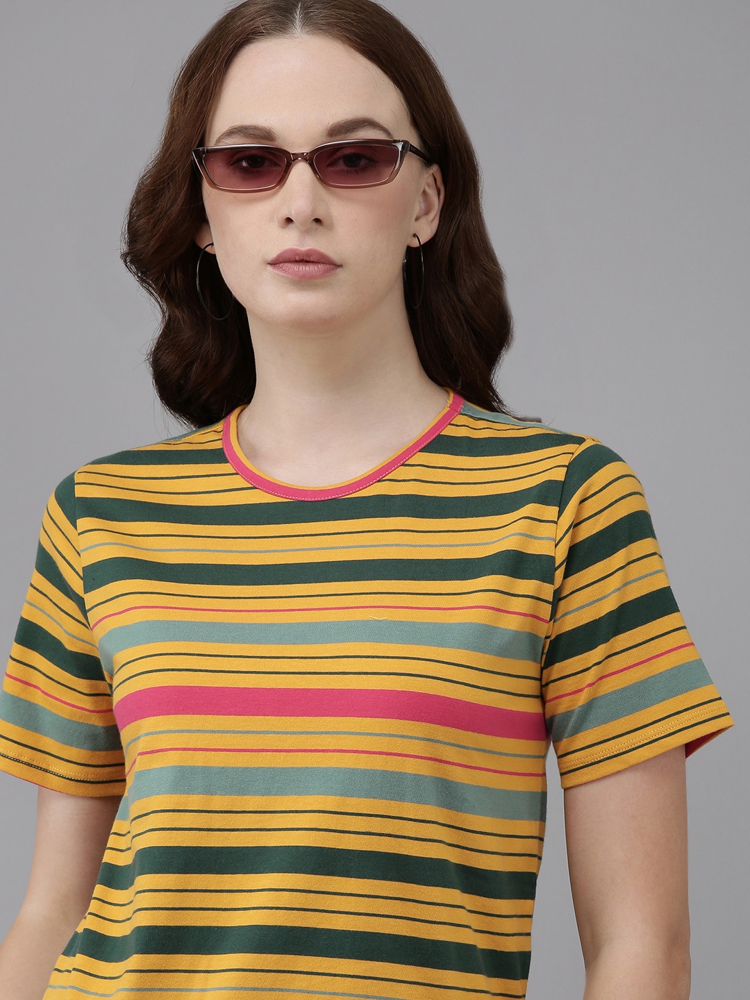 

Van Heusen Woman Striped Pure Cotton T-shirt, Yellow