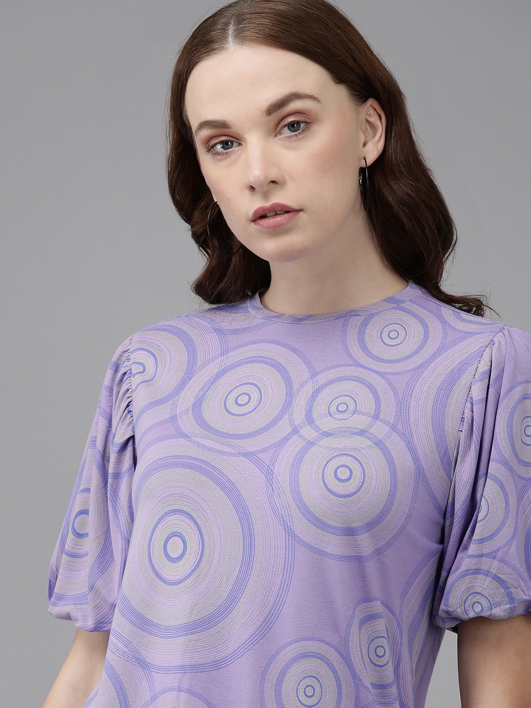 

Van Heusen Woman Geometric Print Puff Sleeves Regular Top, Lavender