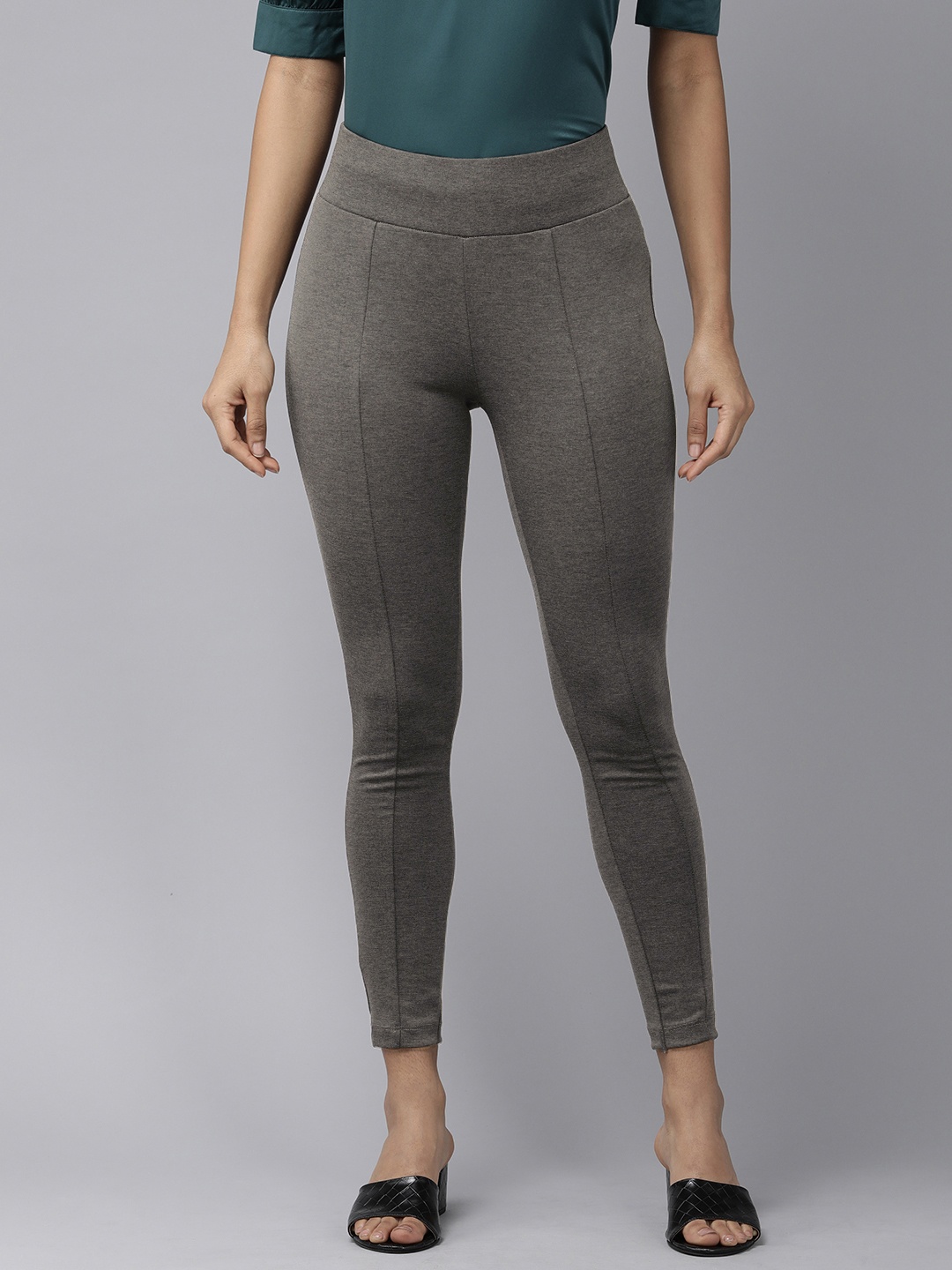 

Van Heusen Woman Women Striped Slim Fit High-Rise Pleated Trousers, Grey
