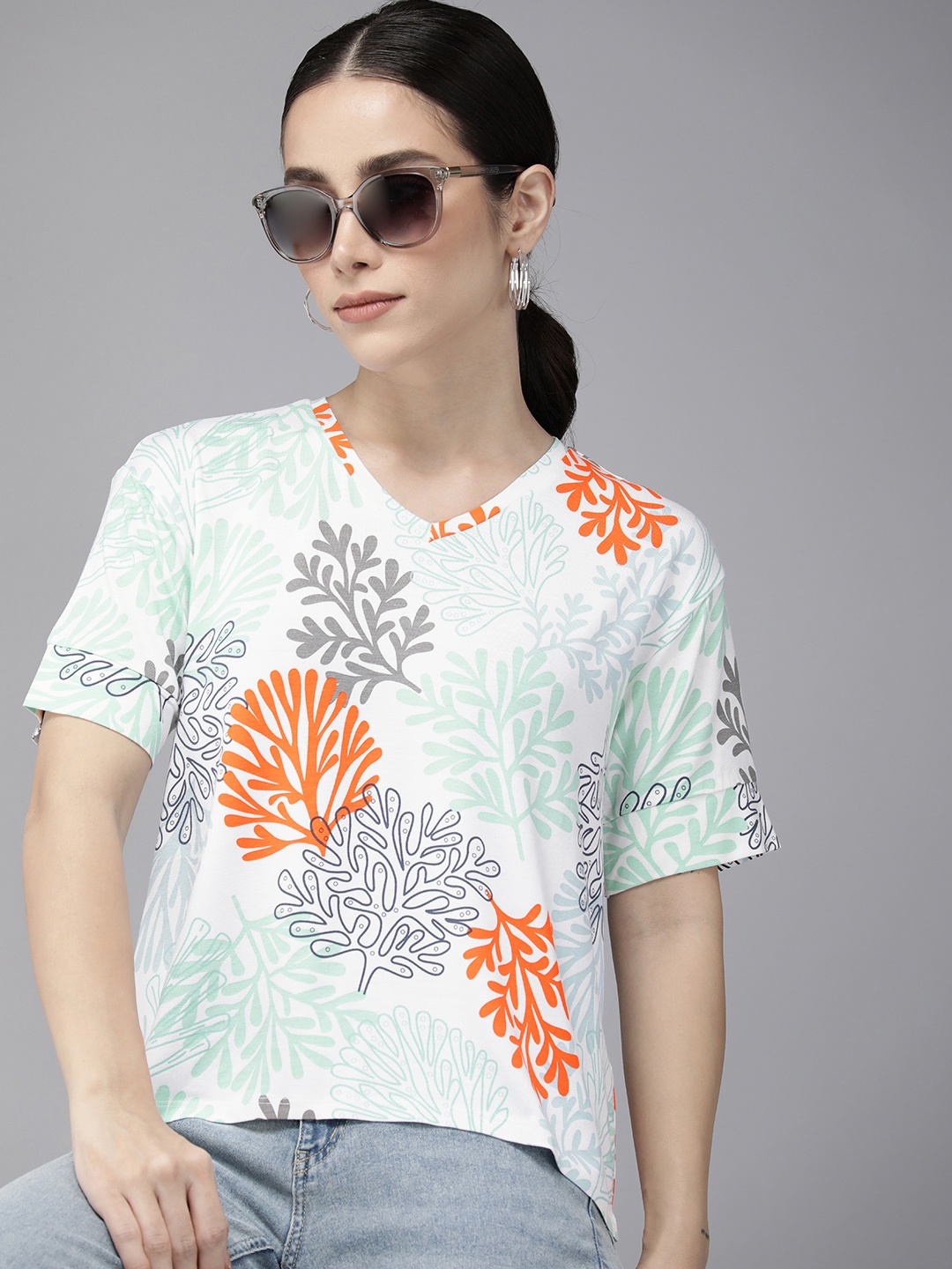 

Van Heusen Woman V Neck Tropical Print Top, Multi