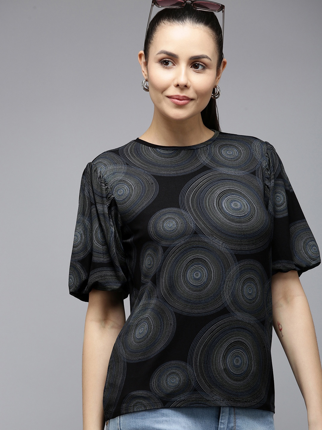 

Van Heusen Woman Geometric Printed T-shirt, Black