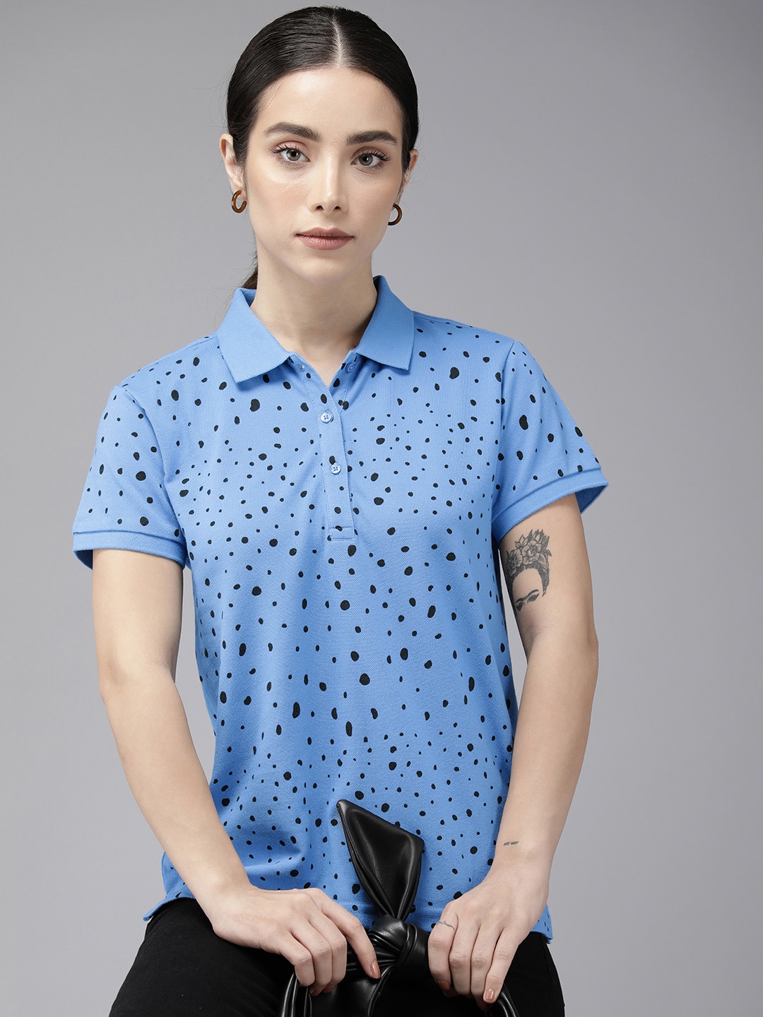 

Van Heusen Woman Geometric Printed Polo Collar T-shirt, Blue