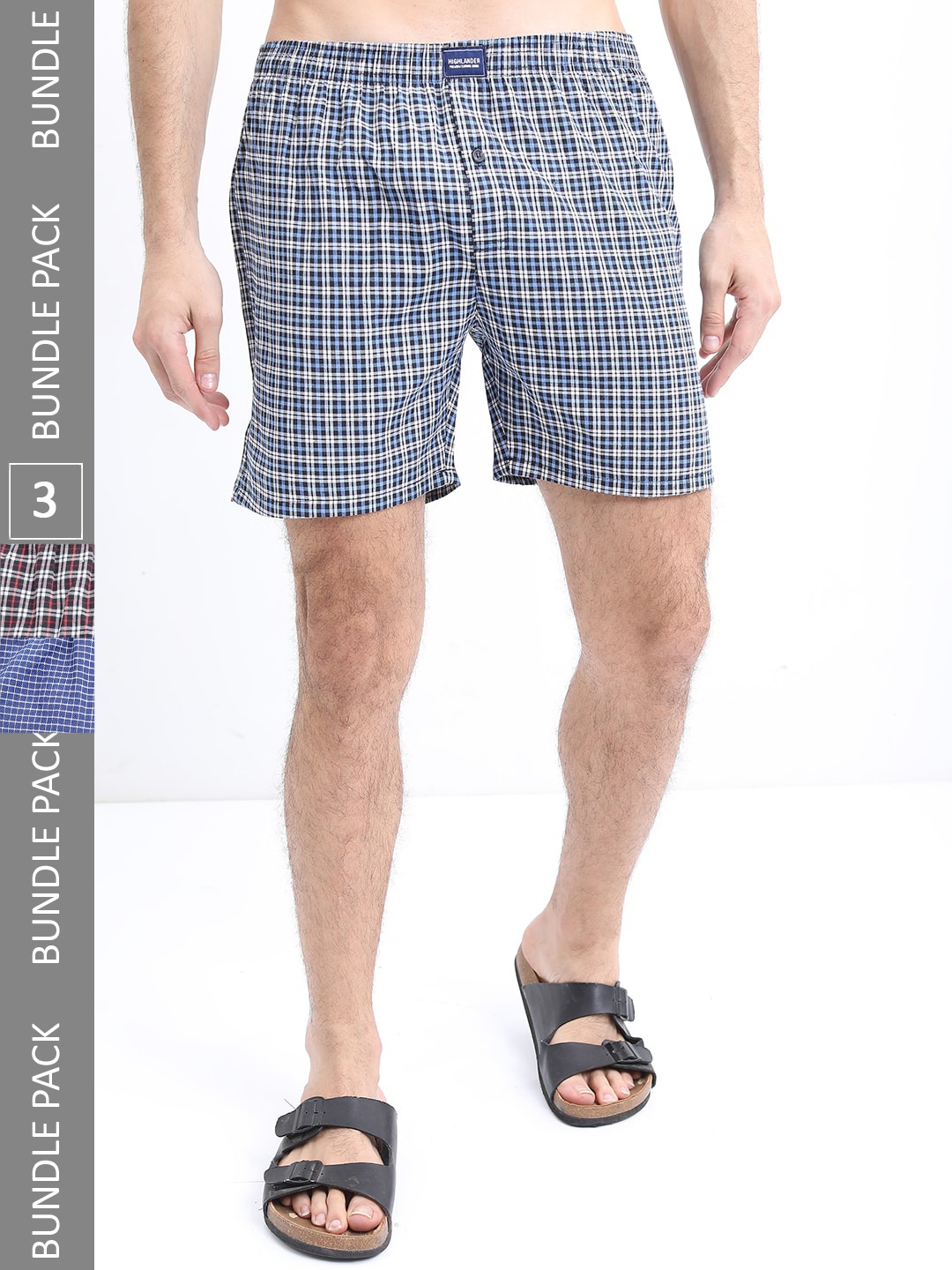 

HIGHLANDER Men Pack Of 3 Checked Boxers HLBX000028-BLUE