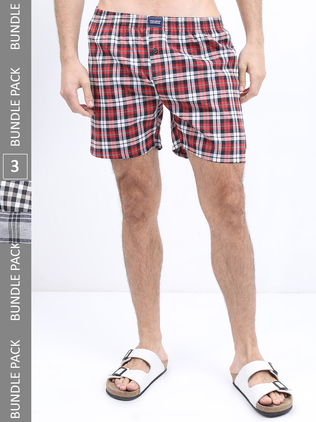 

HIGHLANDER Men Pack Of 3 Checked Boxers HLBX000017, Grey