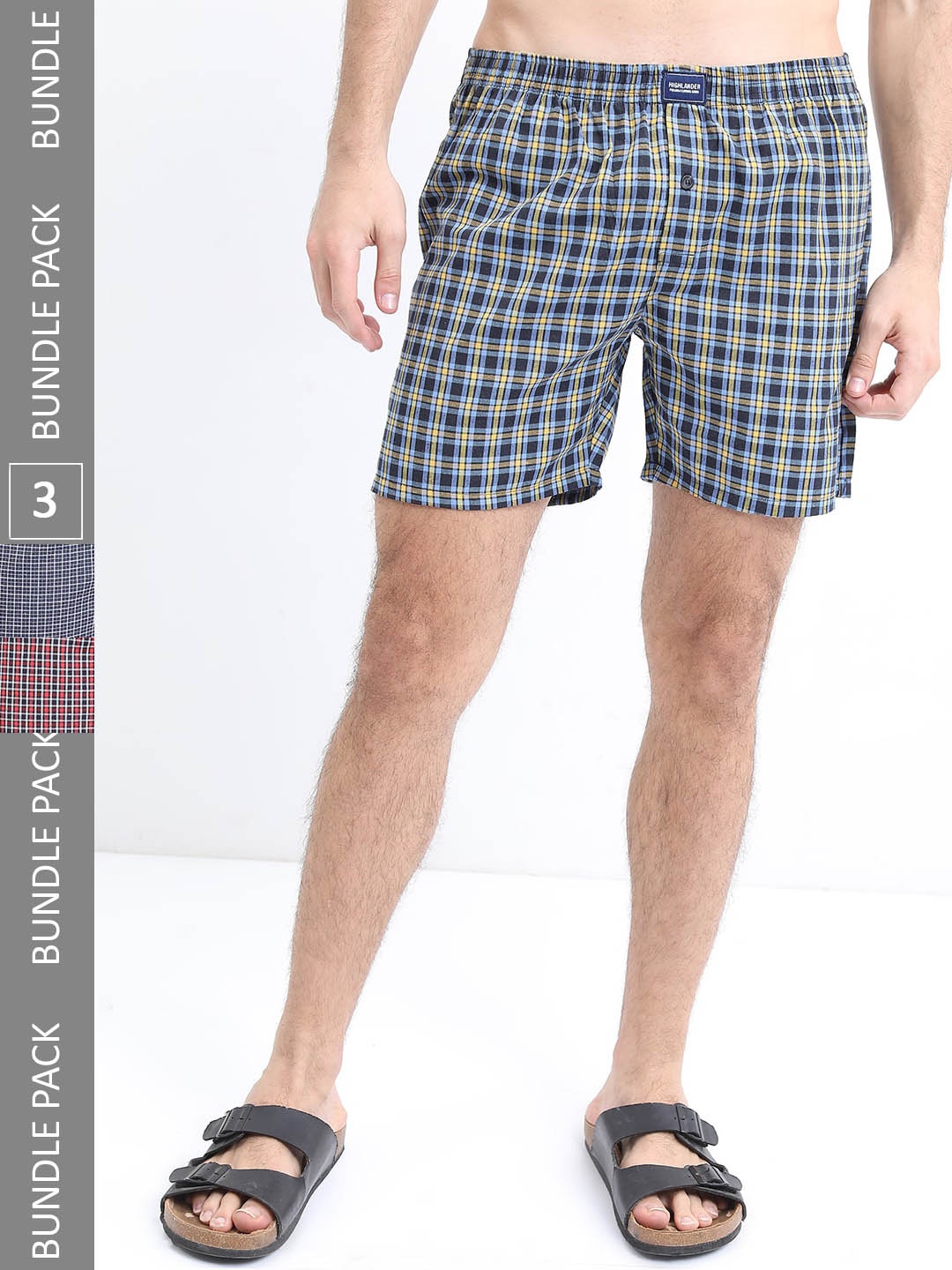 

HIGHLANDER Men Pack of 3 Checked Cotton Boxers, Red