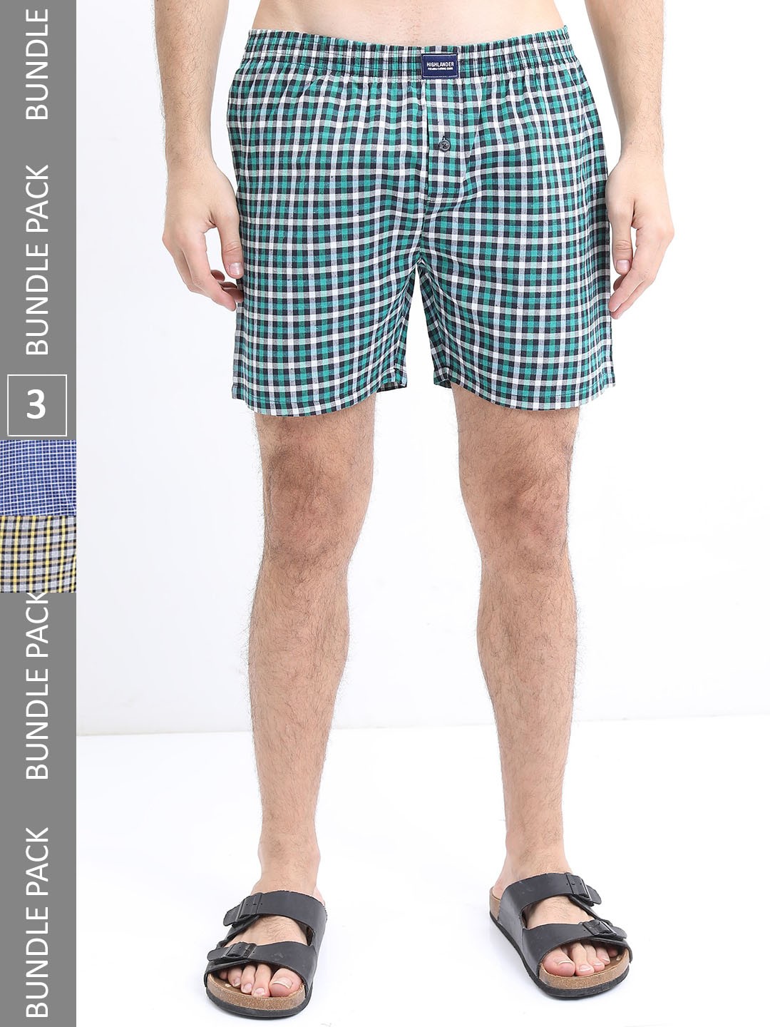 

HIGHLANDER Men Pack Of 3 Checked Boxers HLBX000030, Blue