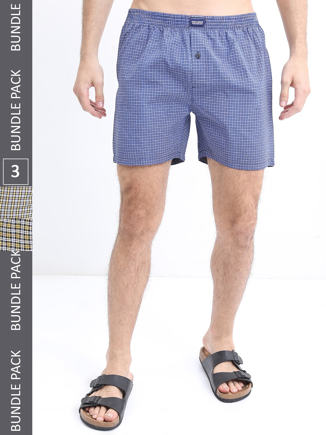 

HIGHLANDER Men Pack Of 3 Checked Boxers HLBX000033, Blue