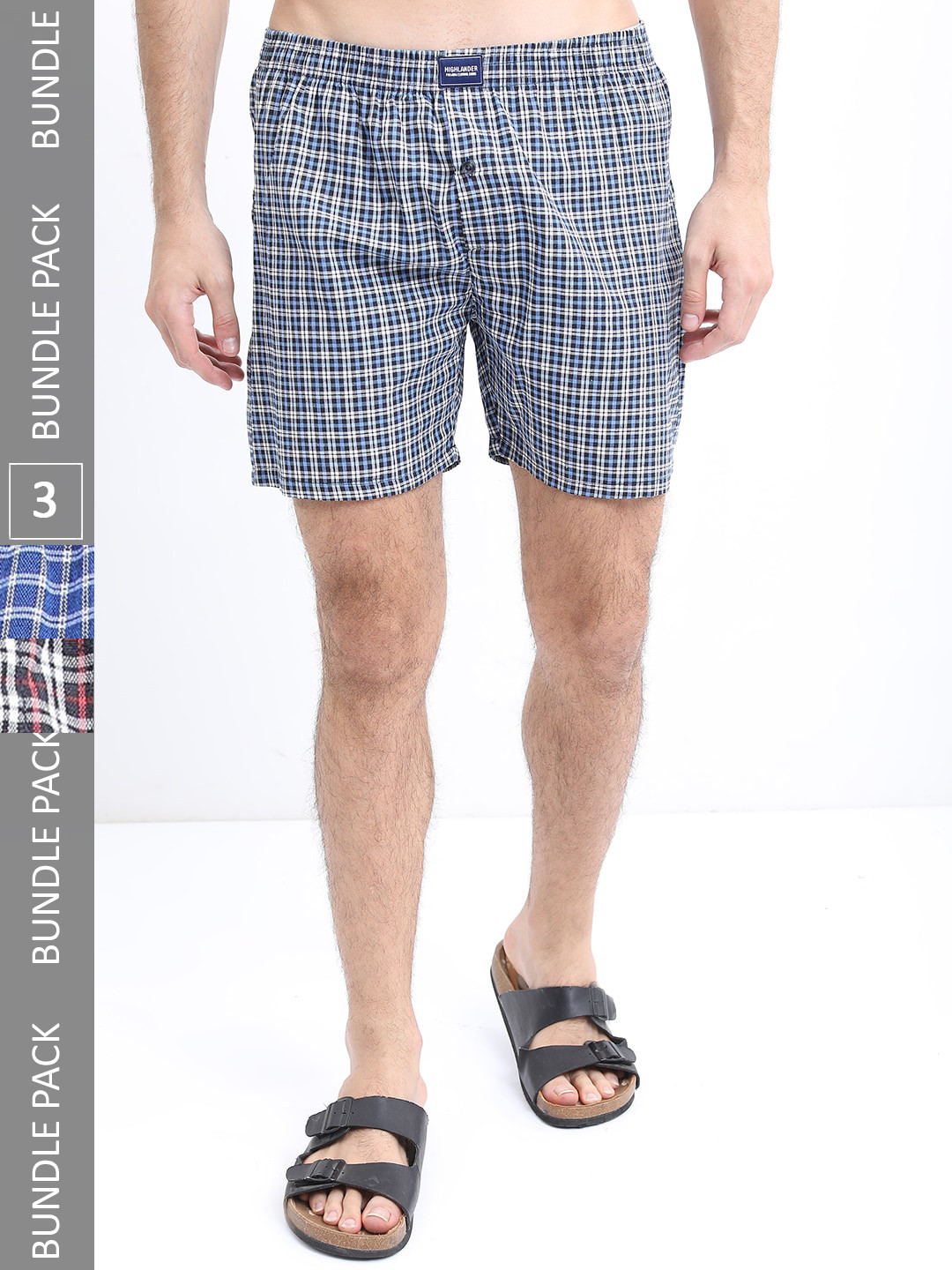 

HIGHLANDER Men Pack Of 3 Checked Boxers- HLBX000031, Blue