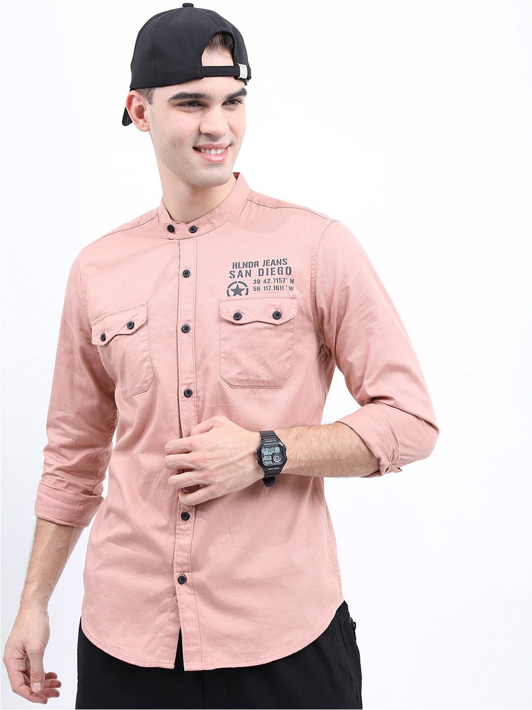 

HIGHLANDER Men Cotton Slim Fit Casual Shirt, Pink