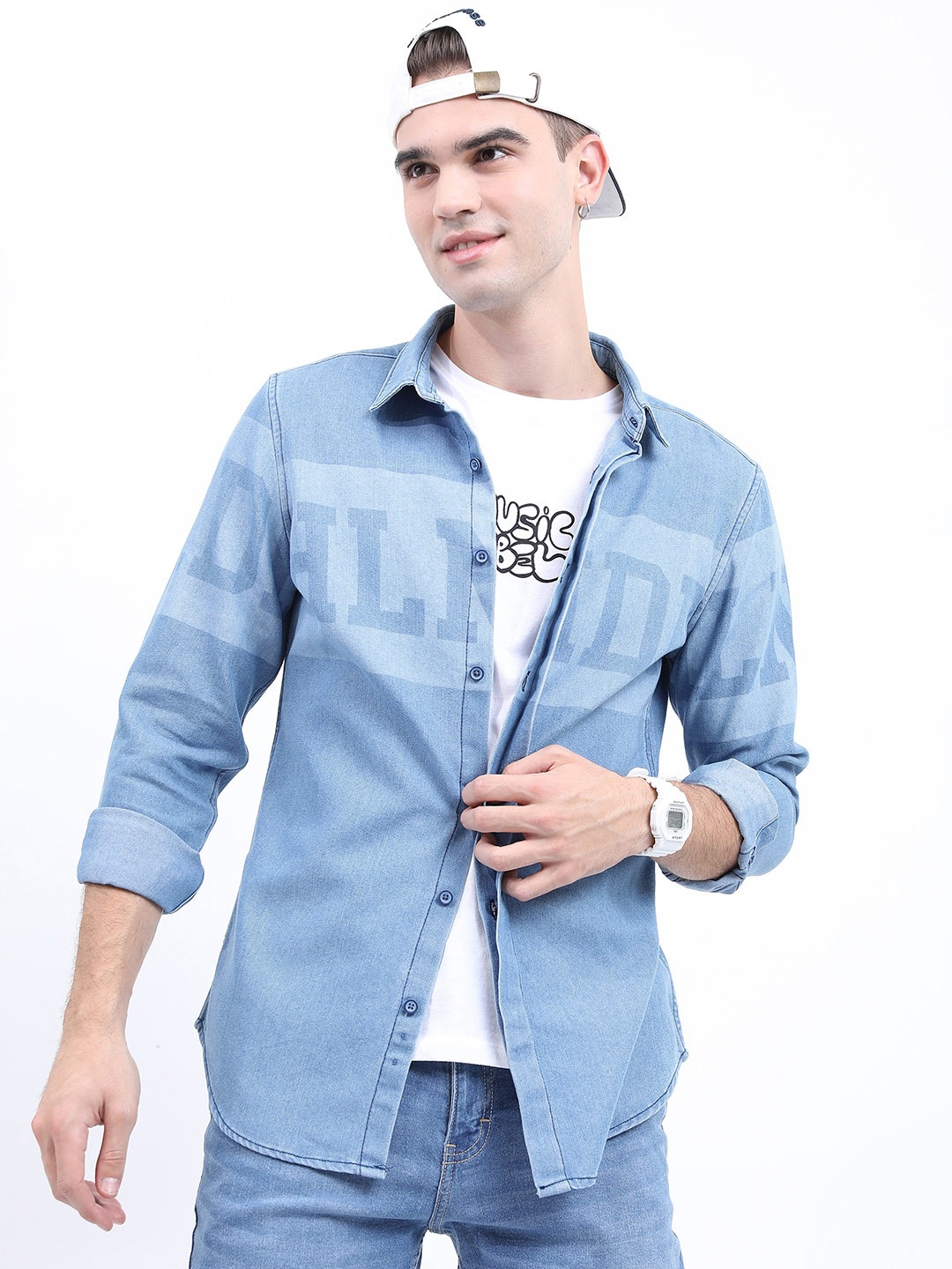 

HIGHLANDER Men Slim Fit Printed Casual Cotton Shirt, Blue