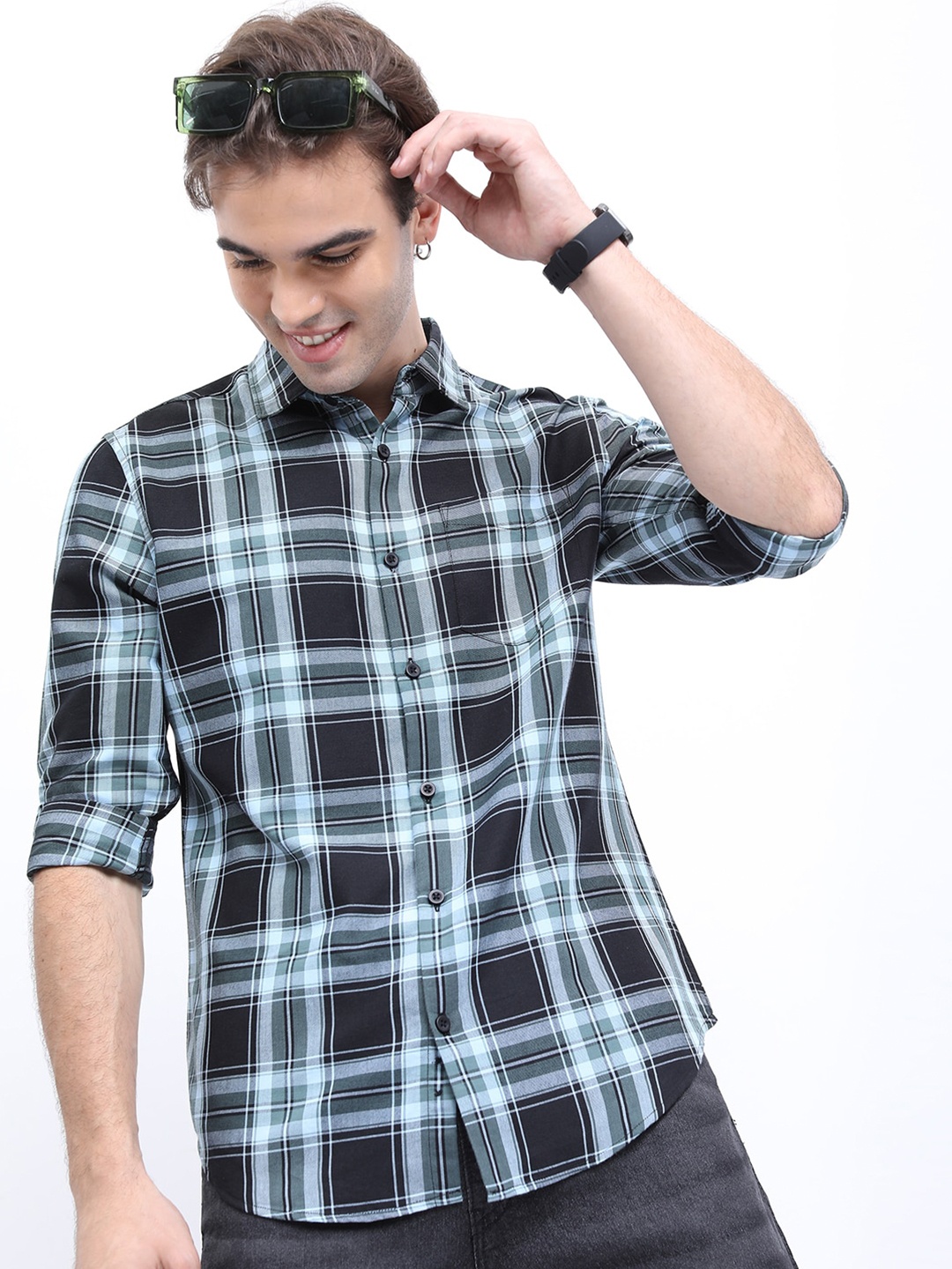 

KETCH Men Slim Fit Tartan Checked Casual Shirt, Black