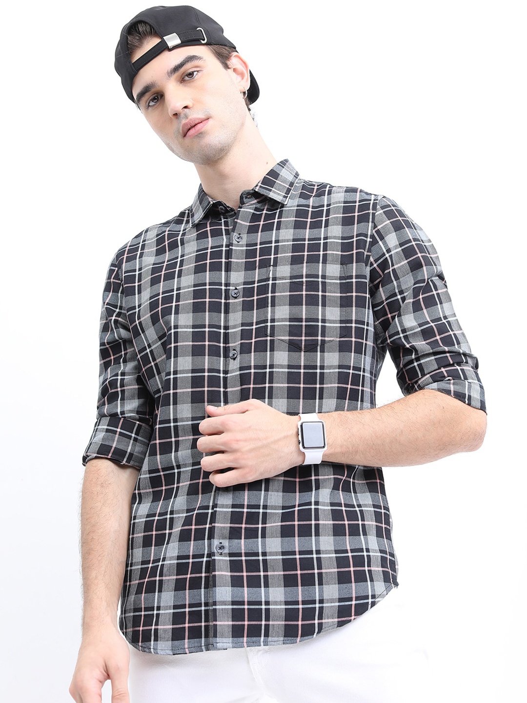 

KETCH Men Slim Fit Tartan Checked Casual Shirt, Black