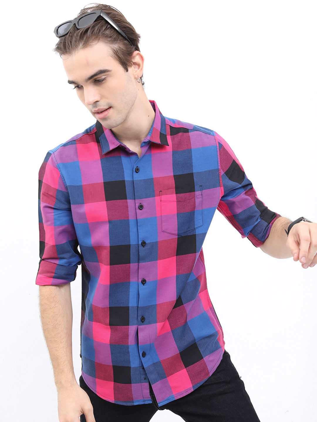 

KETCH Men Slim Fit Checked Casual Shirt, Pink