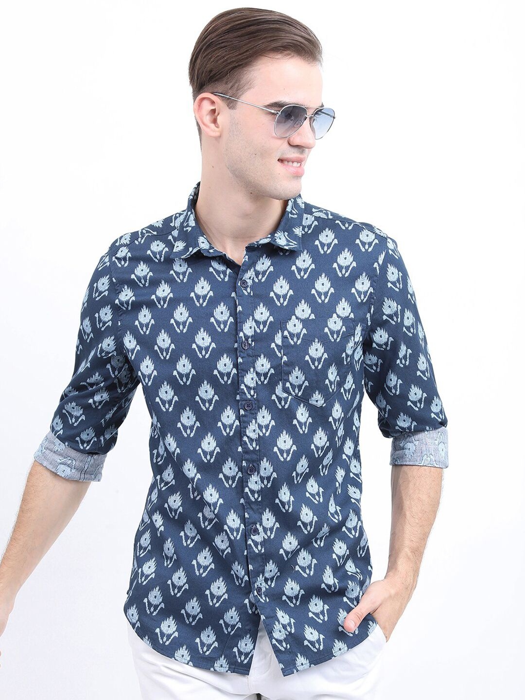 

KETCH Men Slim Fit Printed Casual Cotton Shirt, Teal