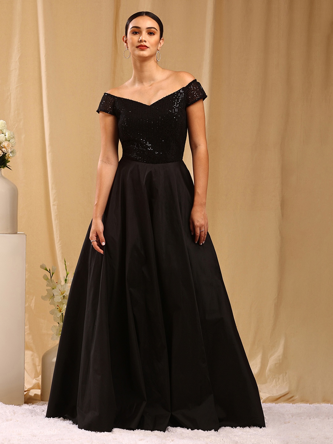 

TRENDY DIVVA Sequined Embellished Party Maxi Dress, Black