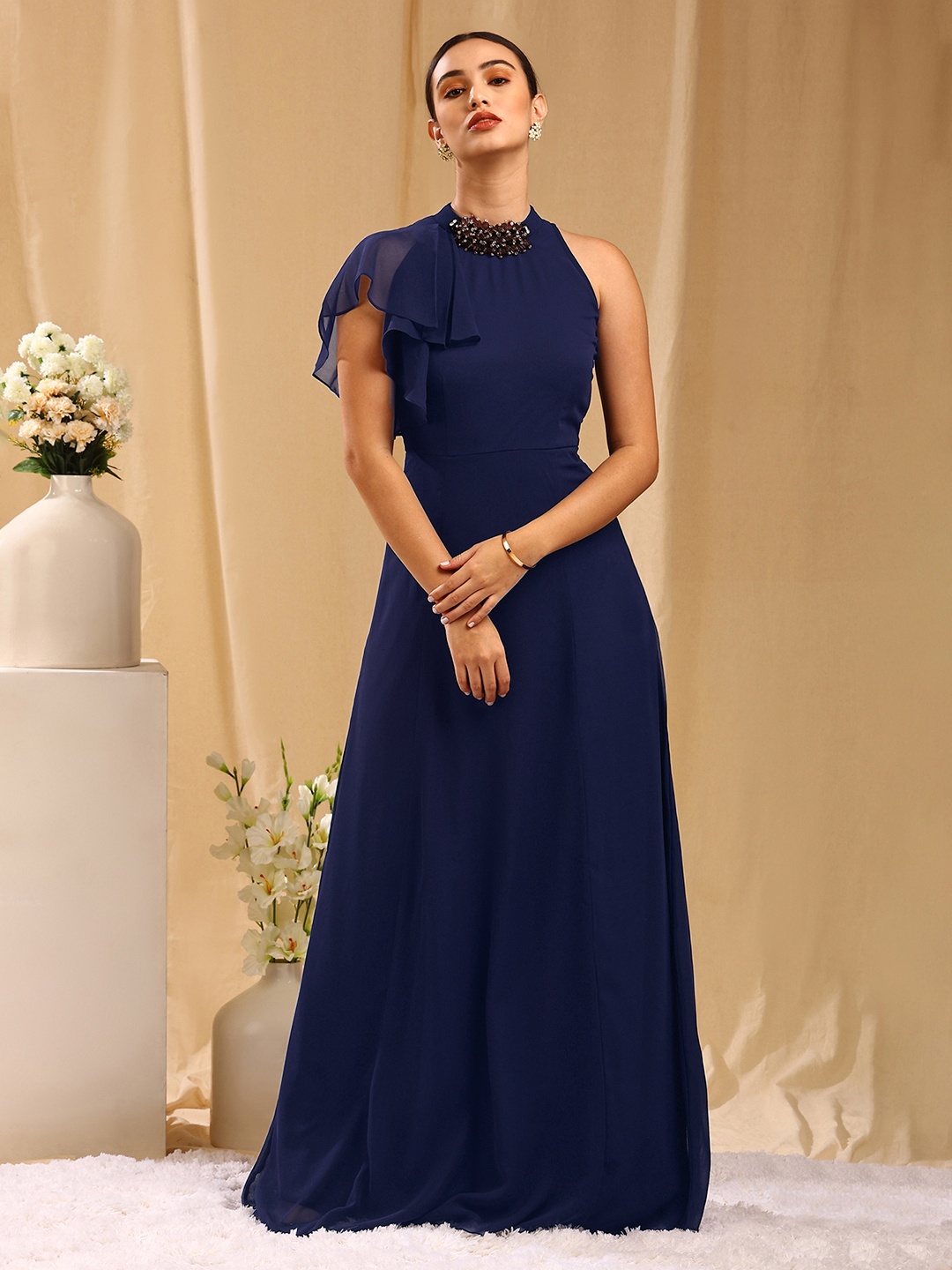 

TRENDY DIVVA High Neck Maxi Dress, Navy blue