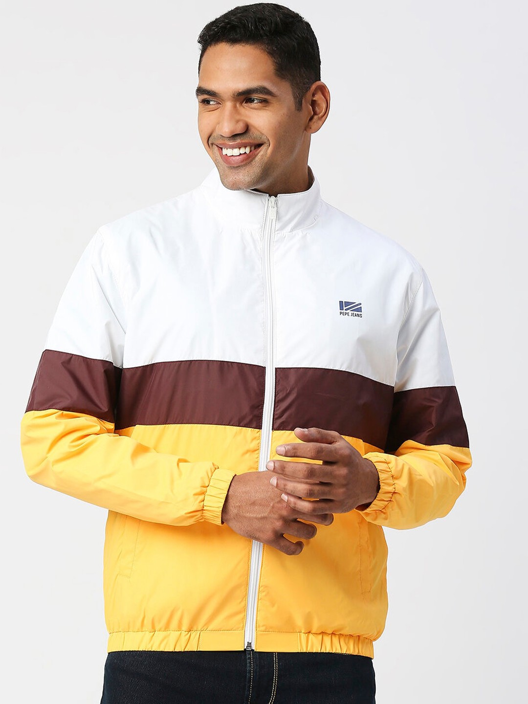 

Pepe Jeans Men Colourblocked Sporty Jacket, Yellow