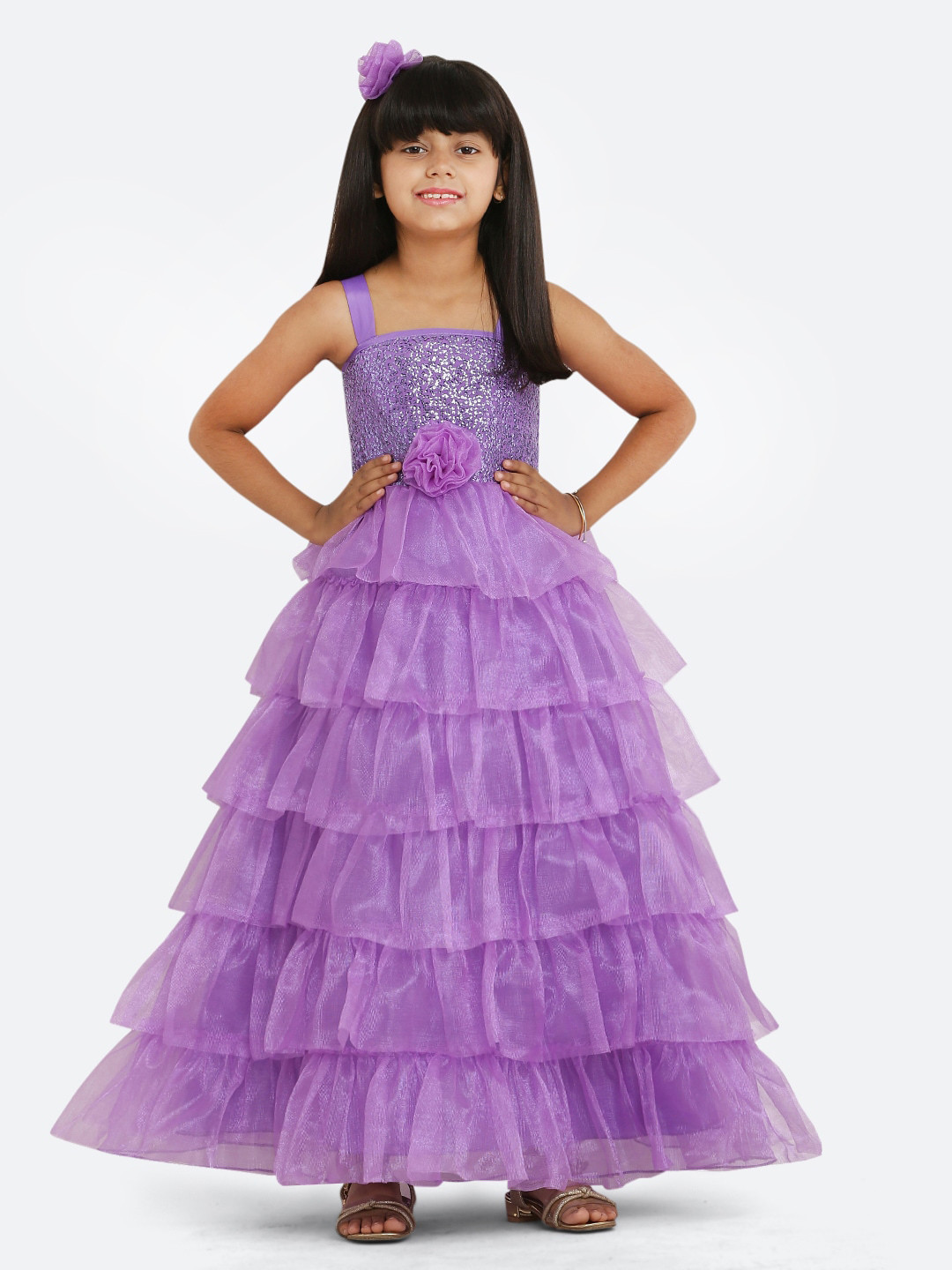 

Maybemine Girls Embellished Maxi Silk Dress, Purple