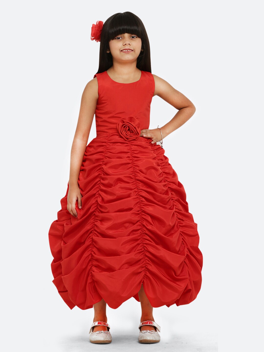 

Maybemine Round Neck Maxi Silk Dress, Red