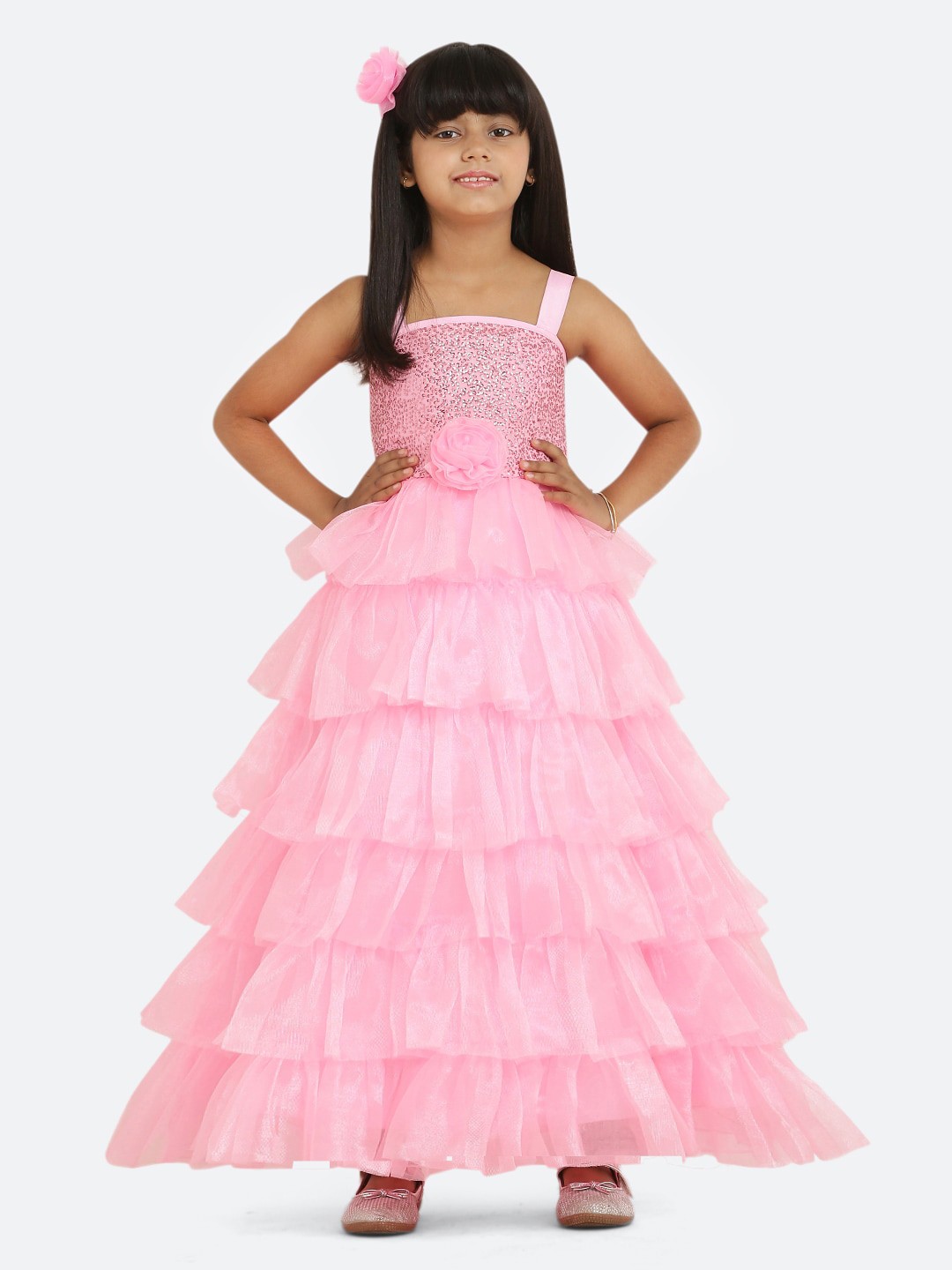 

Maybemine Girls Embellished Shoulder Strap Silk Maxi Dress, Pink
