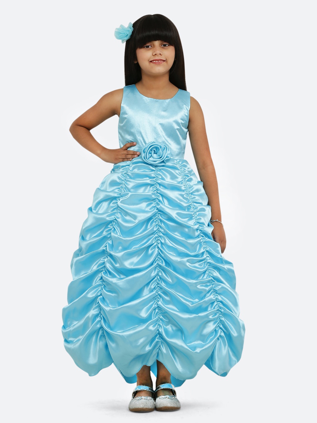 

Maybemine Girls Lace Frills Bows & Ruffles Maxi Dress, Turquoise blue
