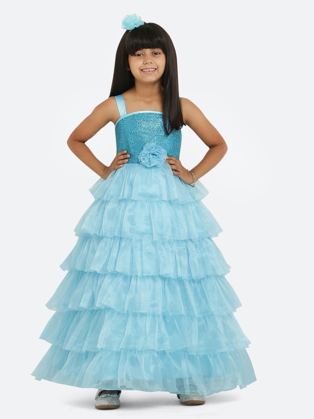 

Maybemine Girls Embellished Silk Maxi Dress, Turquoise blue