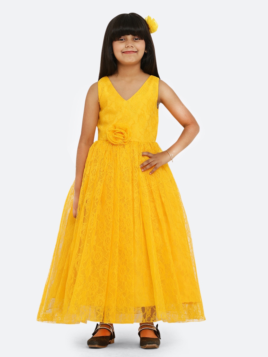 

Maybemine Gathered Or Pleated V-Neck Silk Maxi Dress, Yellow